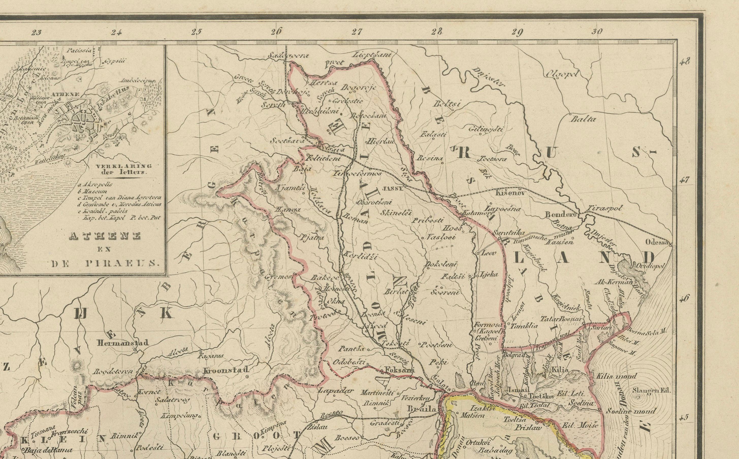 Carte des Balkans et de l'Europe ottomane avec insertion d'Athènes - Nieuwe Hand-Atlas, 1876 en vente 2