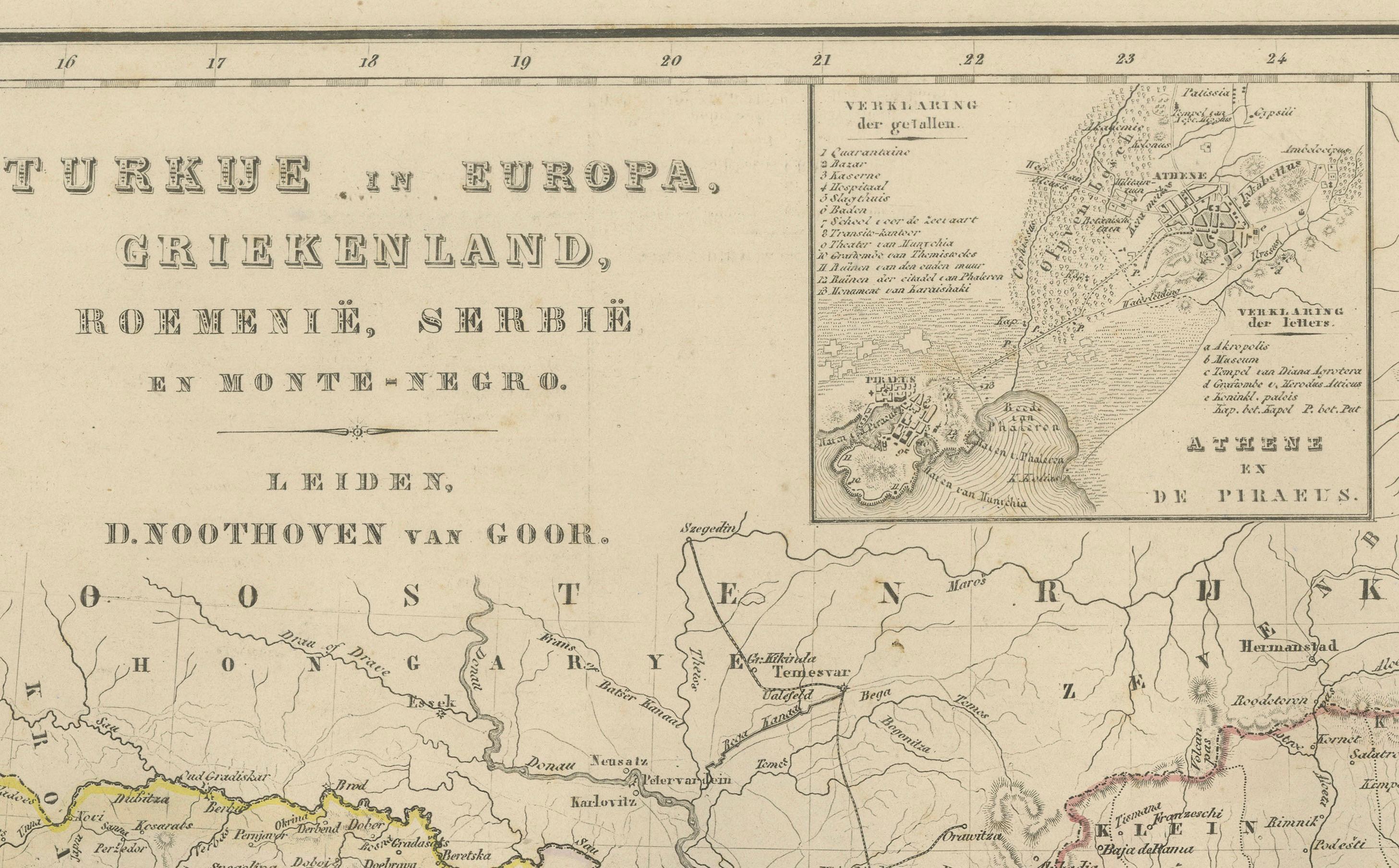 Carte des Balkans et de l'Europe ottomane avec insertion d'Athènes - Nieuwe Hand-Atlas, 1876 en vente 3