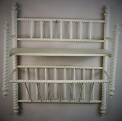 Ball and Stick Wall Shelf, Hardwood, Slanted Design, Antique, 1920s