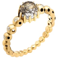 Ball Band Solitaire Ring with Tourmalated Quartz and Diamond