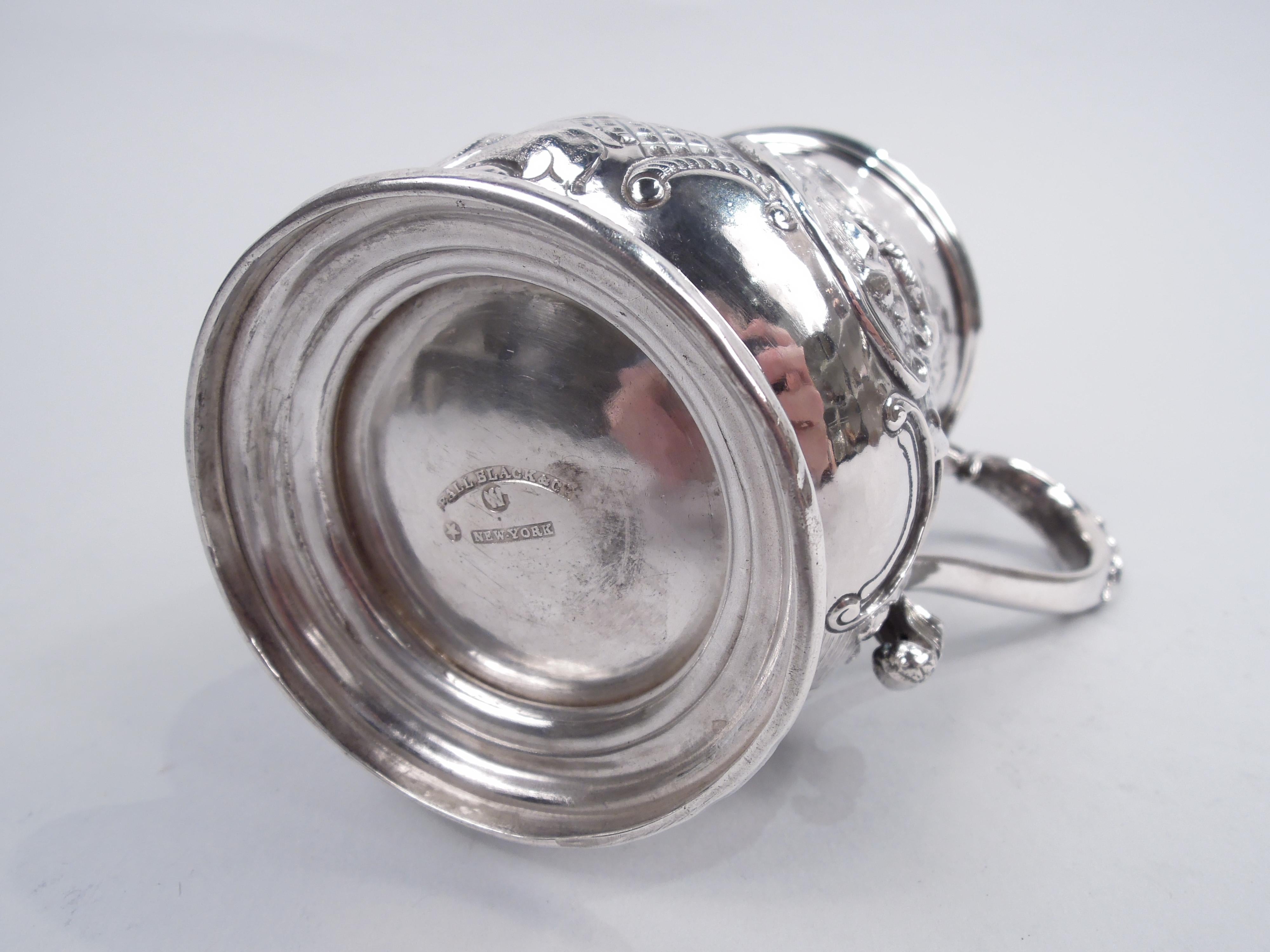 Ball, Black Classical Coin Silver Christening Mug with Rural Idyll For Sale 4