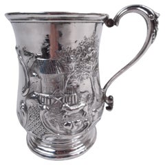 Antique Ball, Black Classical Coin Silver Christening Mug with Rural Idyll