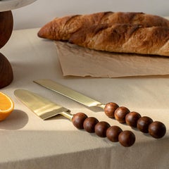 Objectry Ball Cake Set – Modern Marble & Wood Cake Stand with Knife & Server