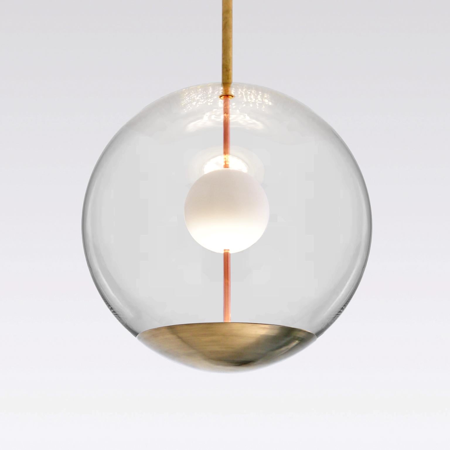 German Ball Ceiling Light Made Of Transparent Glass, Brass, Copper, Opal Glass, Bespoke For Sale