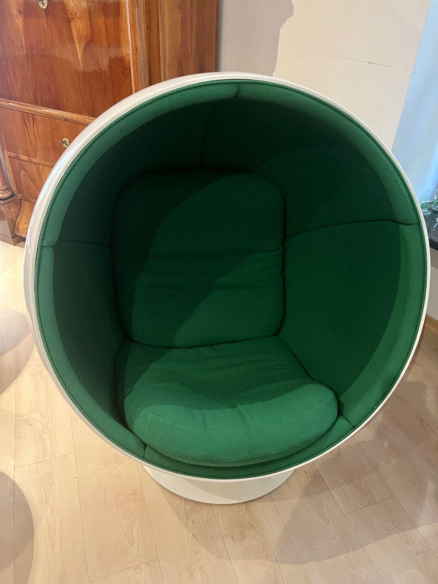 Space Age Ball Chair by Eero Aarnio, Green and White, Adelta, Finland circa 1980/90s