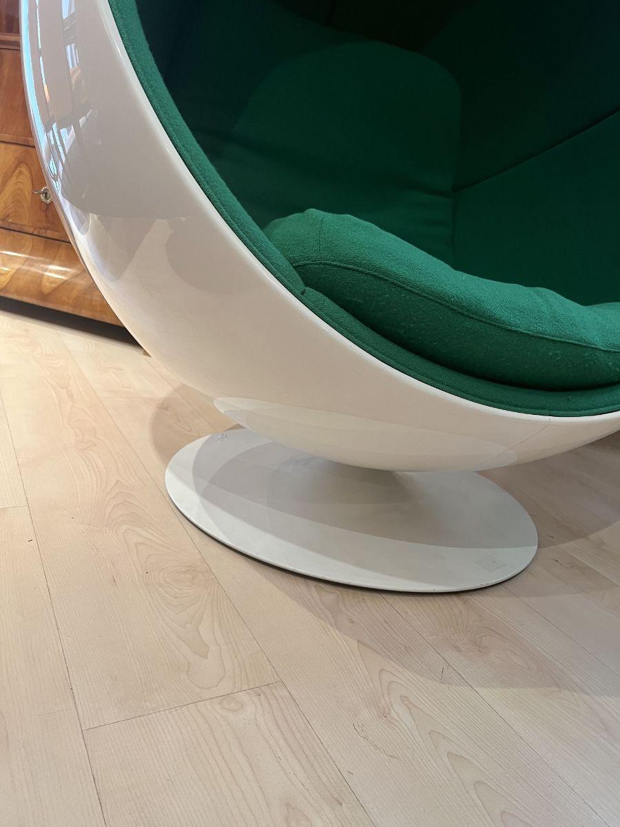 Finnish Ball Chair by Eero Aarnio, Green and White, Adelta, Finland circa 1980/90s