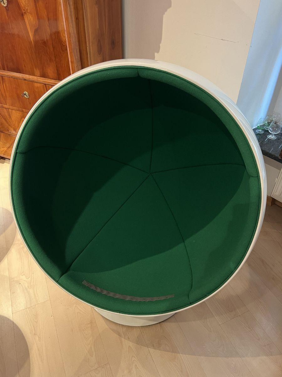 Ball Chair by Eero Aarnio, Green and White, Adelta, Finland circa 1980/90s 1
