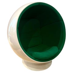 Ball Chair by Eero Aarnio, Green and White, Adelta, Finland circa 1980/90s