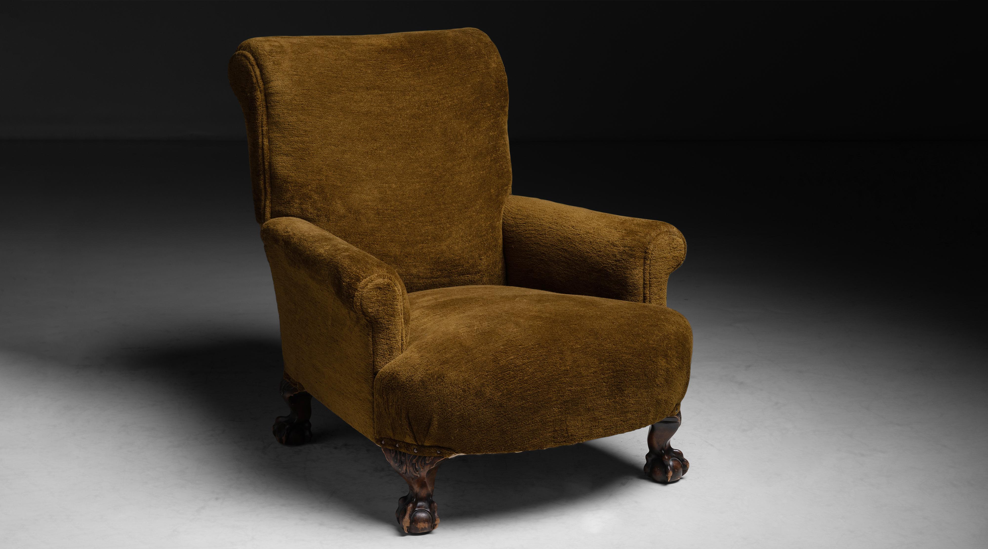 Ball and Claw Chair in Chenille by Pierre Frey, England, circa 1910 at