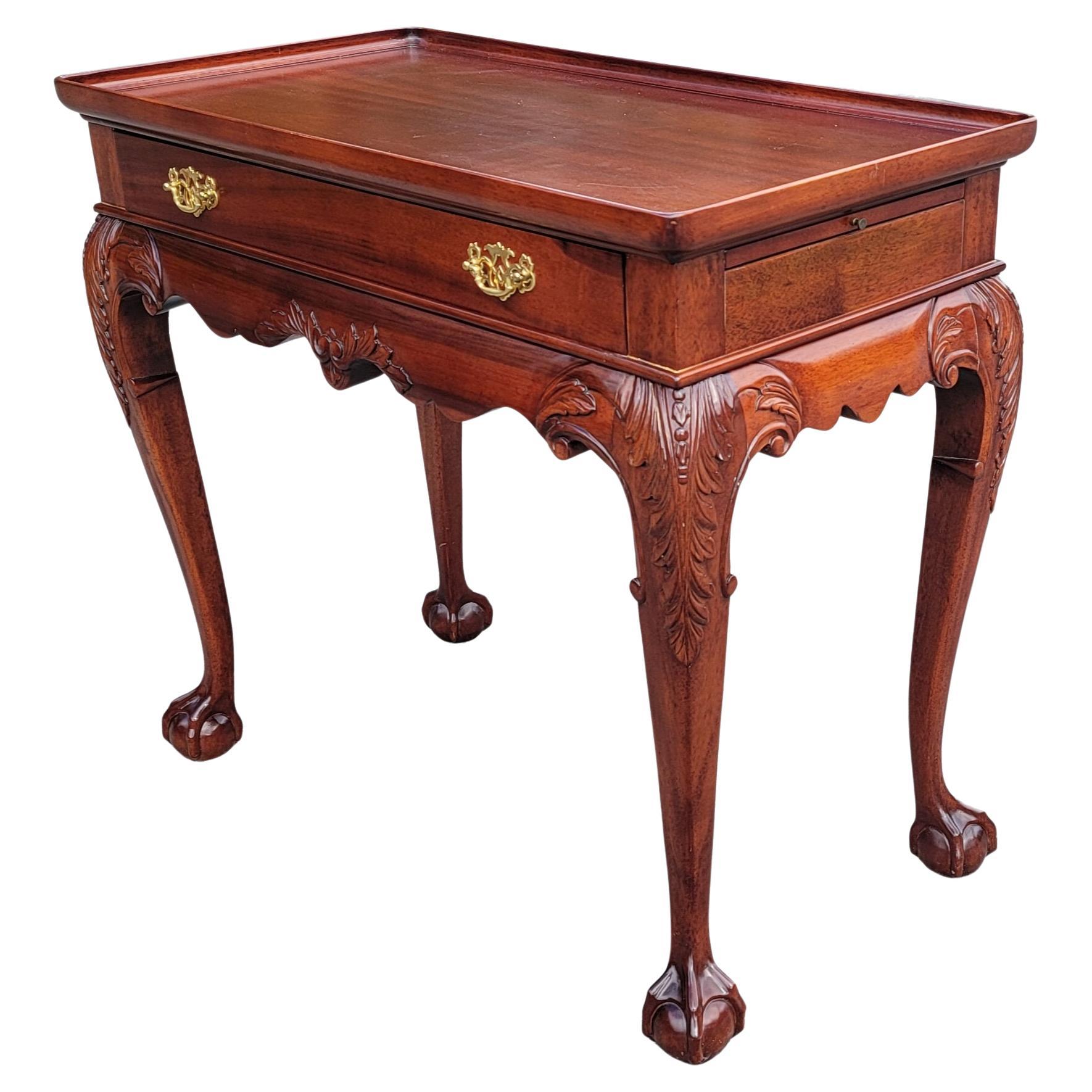 Brass Ball & Claw Chippendale Mahogany Server Console  with Gallery and Pull-out Trays For Sale