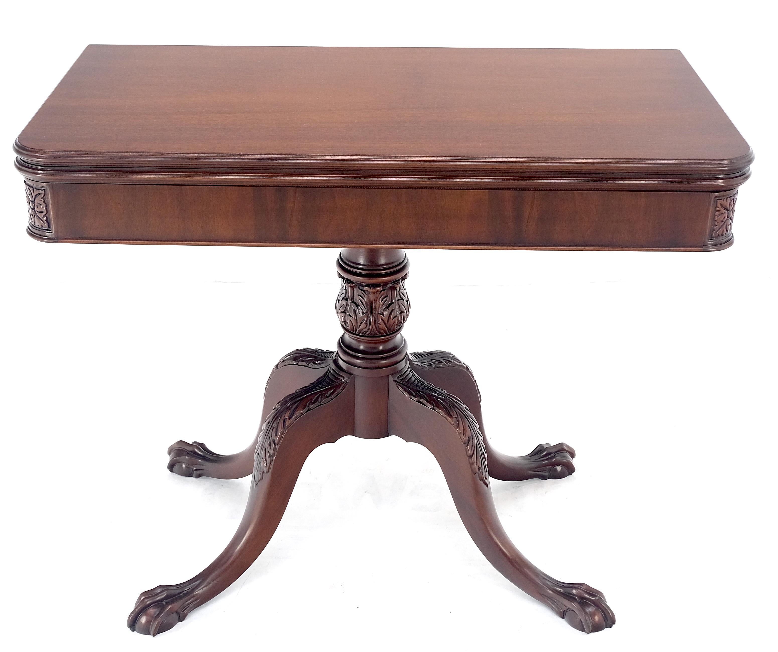 Lacquered Ball & Claw Chippendale Style Mahogany Expandable Flip Top Game Console Table For Sale