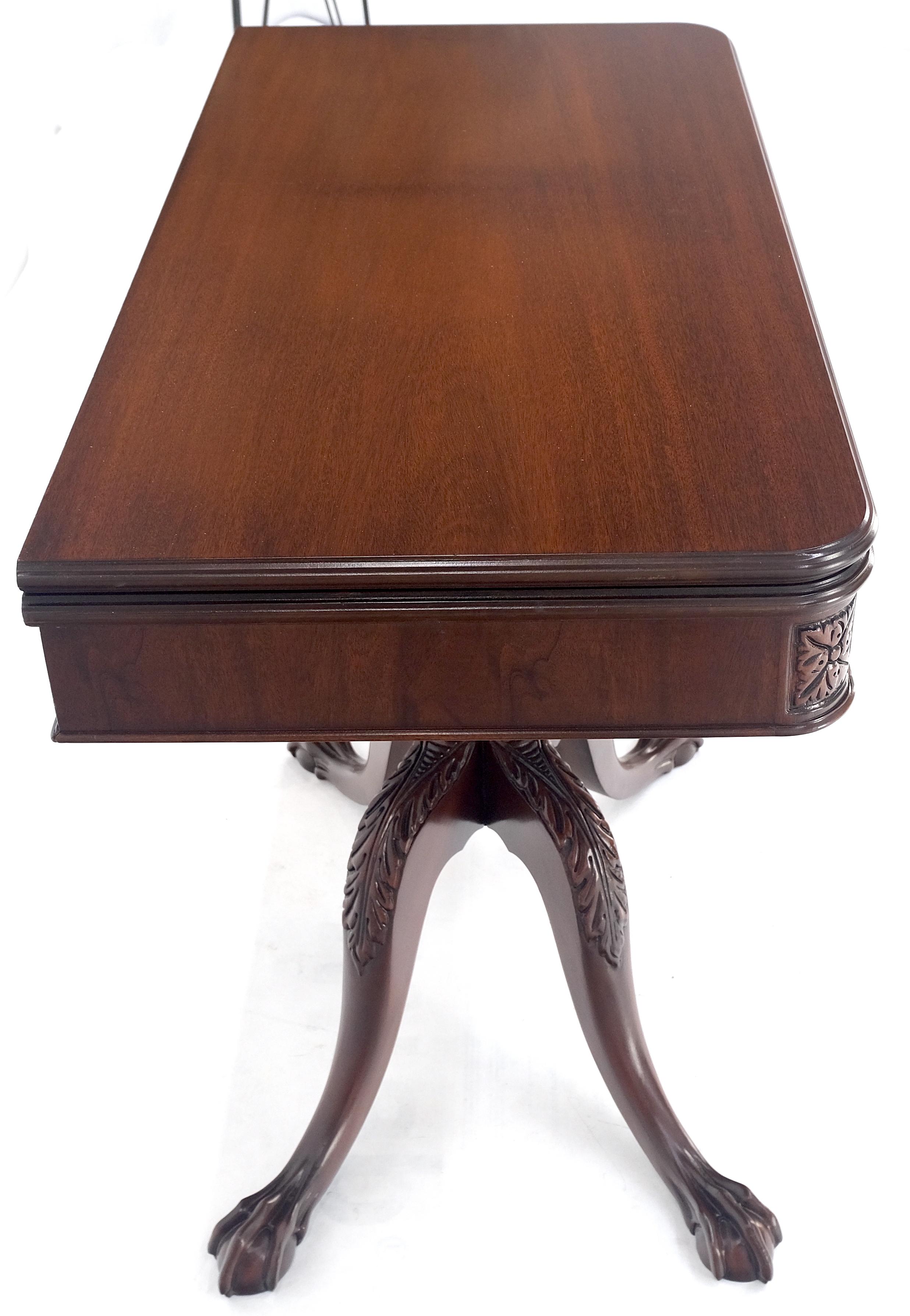 20th Century Ball & Claw Chippendale Style Mahogany Expandable Flip Top Game Console Table For Sale