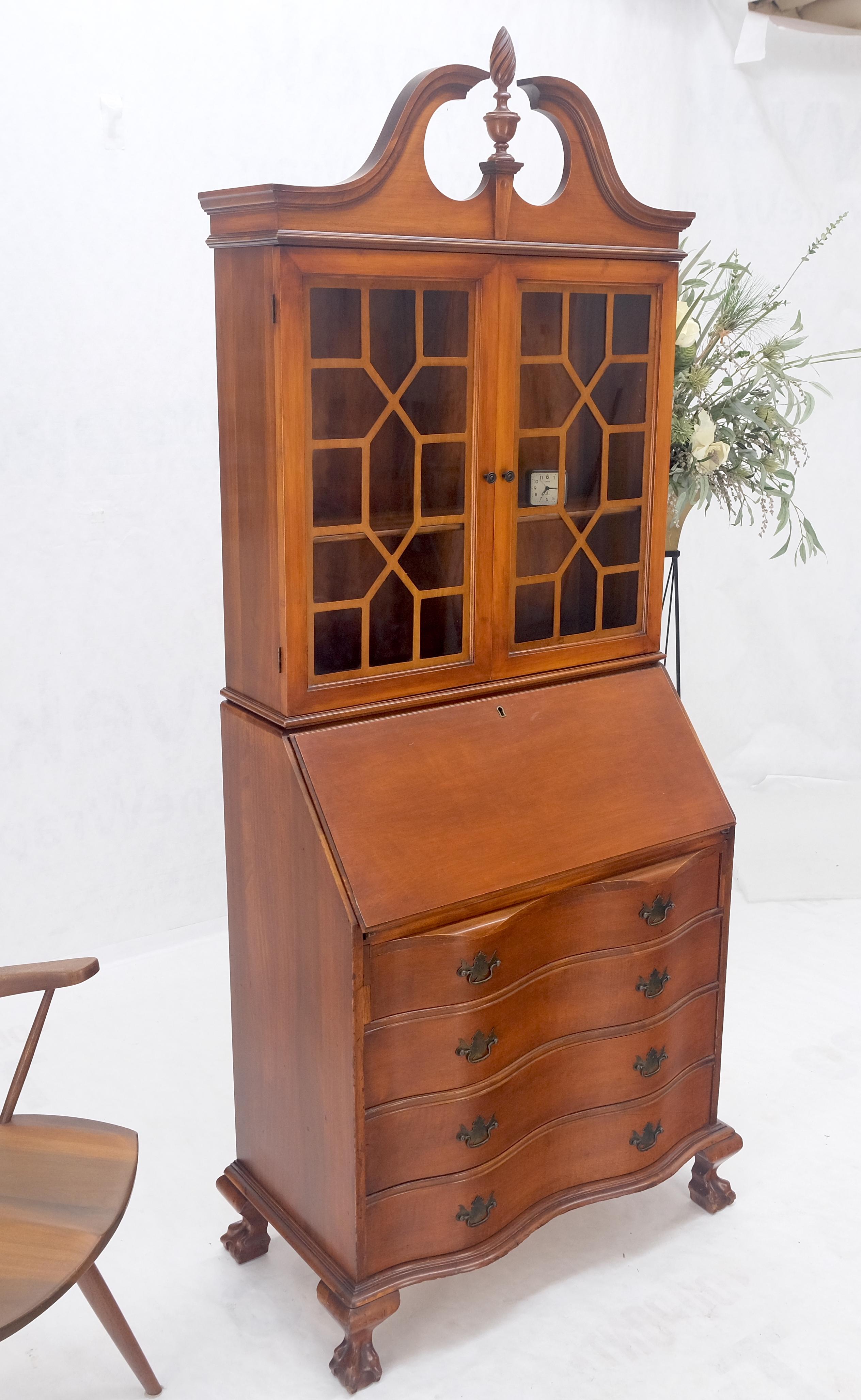 Ball & Claw Chippendale Style Mahogany Secretary Desk Bookcase Drawers Dresser 4