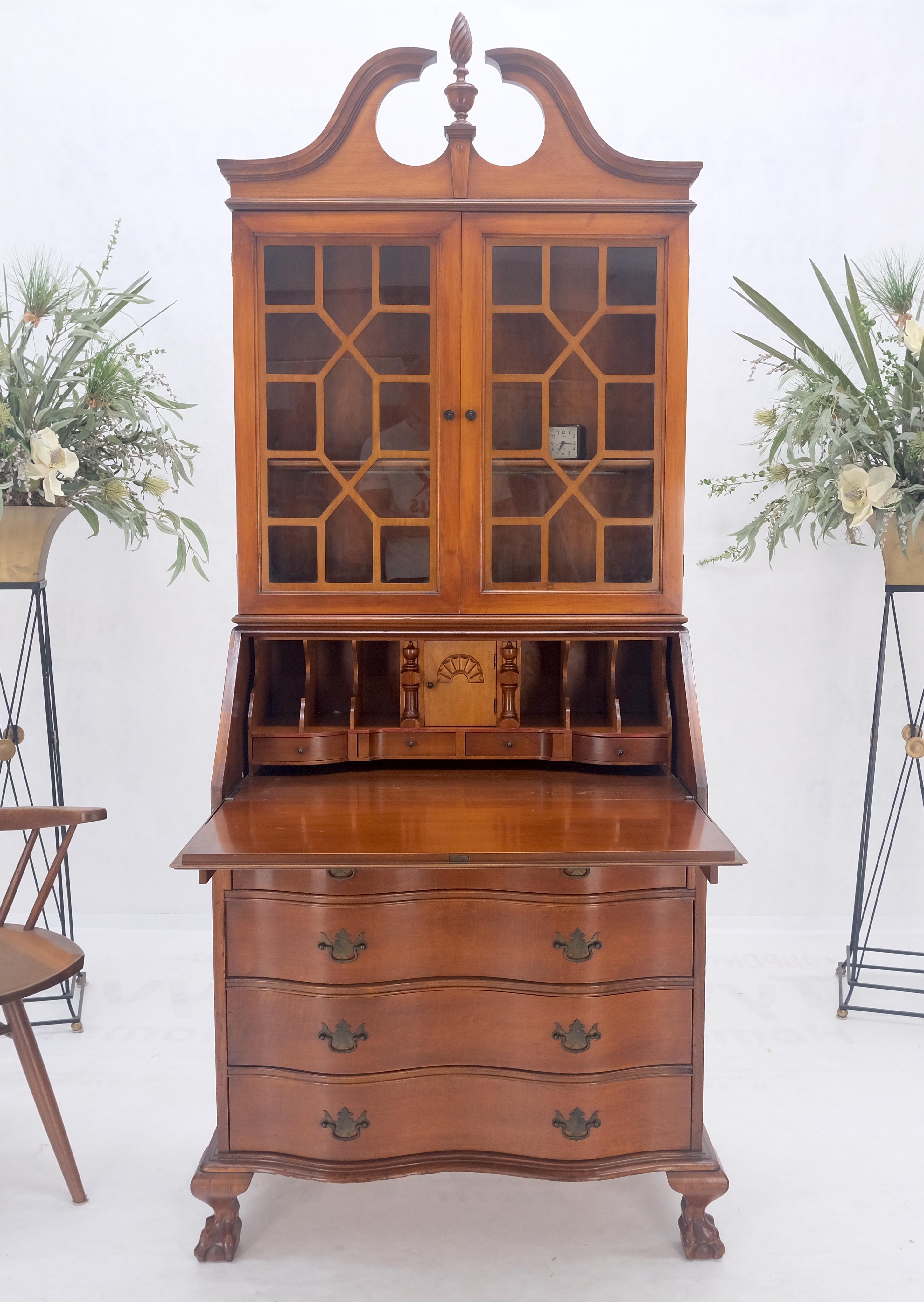 Ball & Claw Chippendale Style Mahogany Secretary Desk Bookcase Drawers Dresser 6