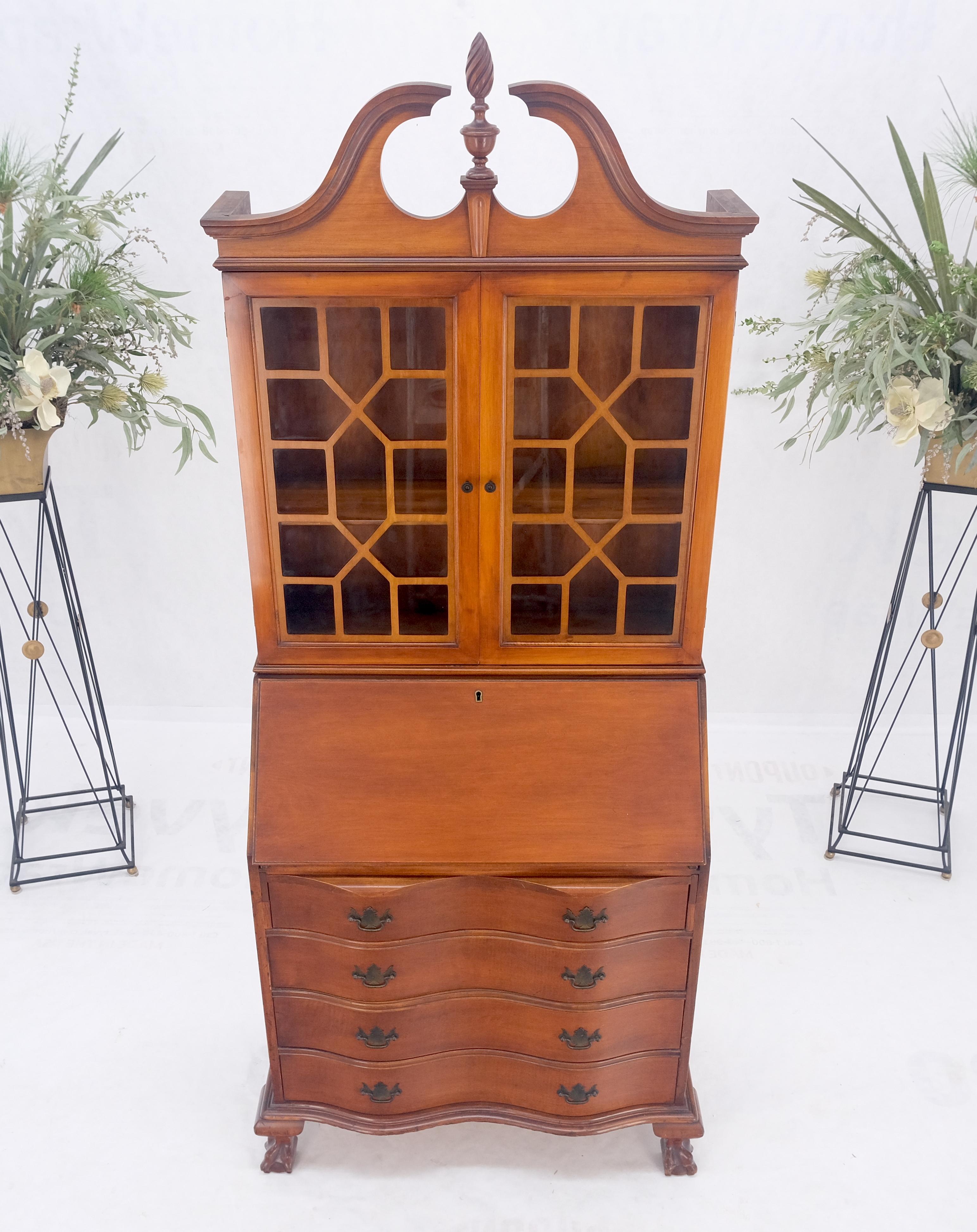 Carved Ball & Claw Chippendale Style Mahogany Secretary Desk Bookcase Drawers Dresser