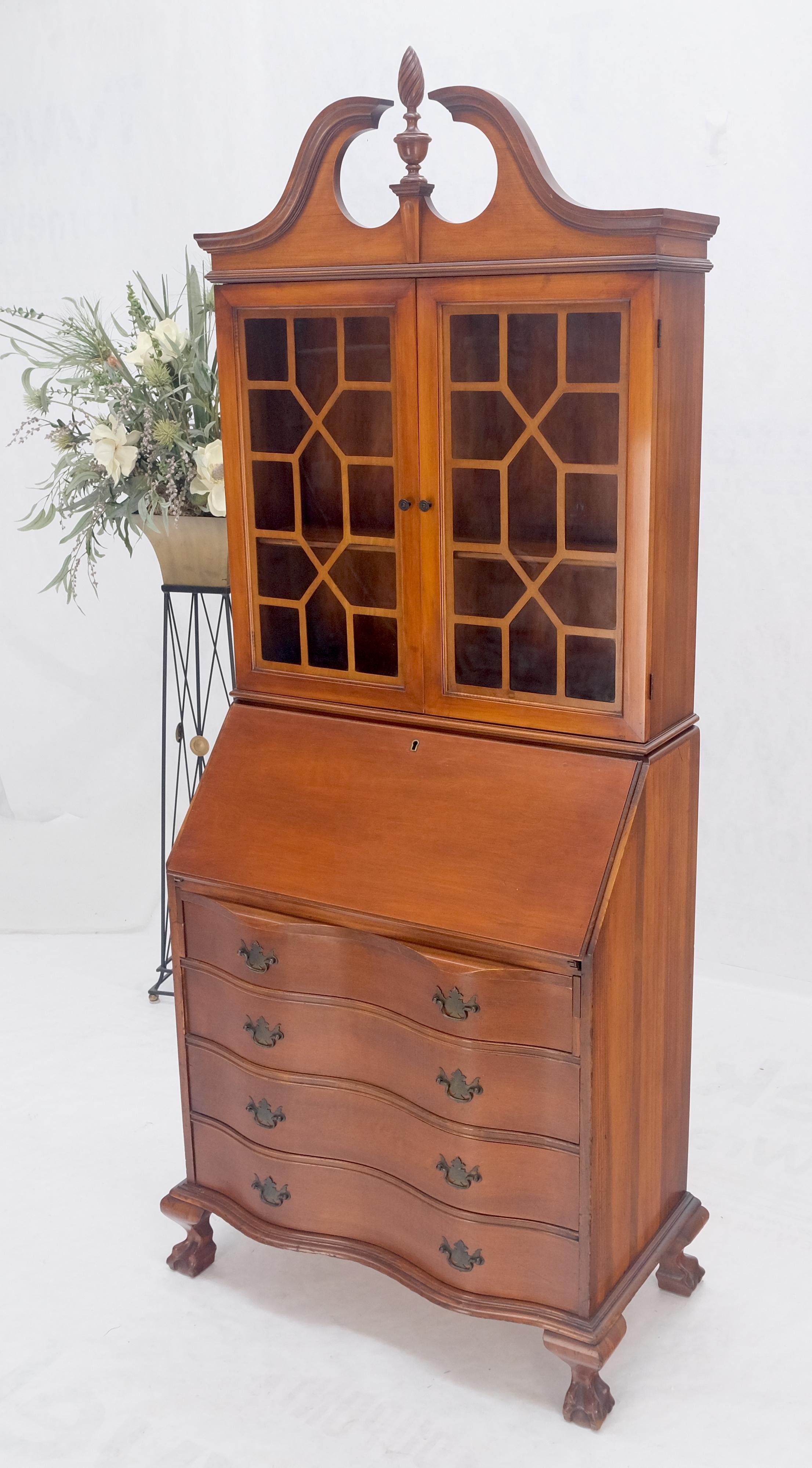 20th Century Ball & Claw Chippendale Style Mahogany Secretary Desk Bookcase Drawers Dresser