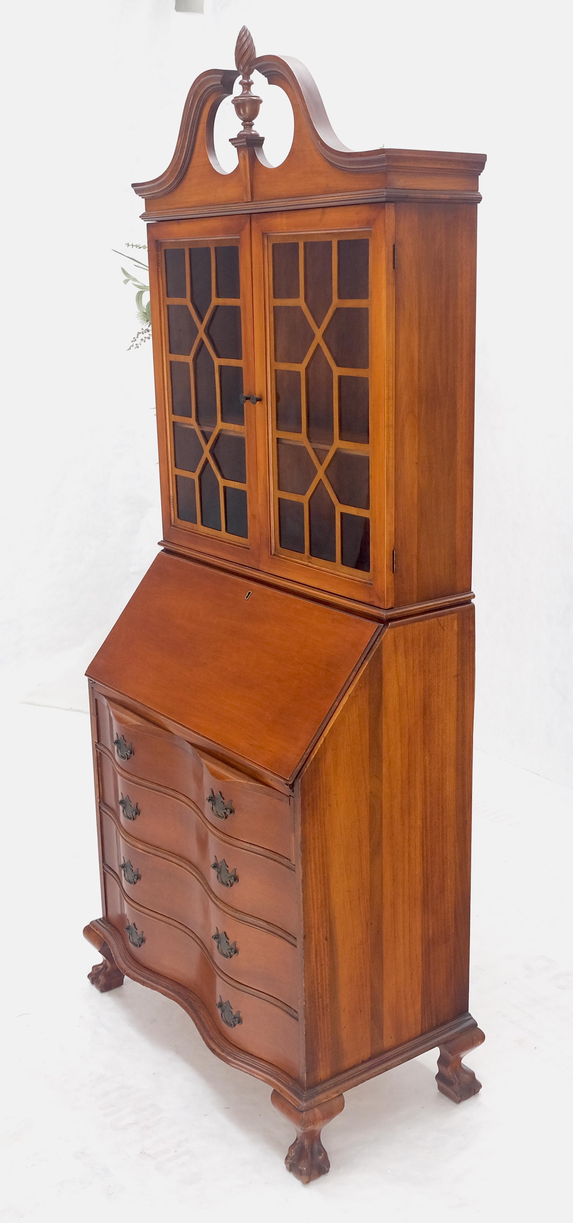 Ball & Claw Chippendale Style Mahogany Secretary Desk Bookcase Drawers Dresser 2