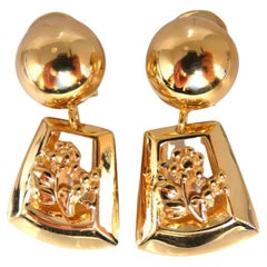 Boucles d'oreilles pendantes déco en forme de dôme en or 14 carats