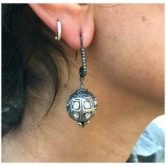 Ball Earring Pave Diamond Rose Cut 925 Silver