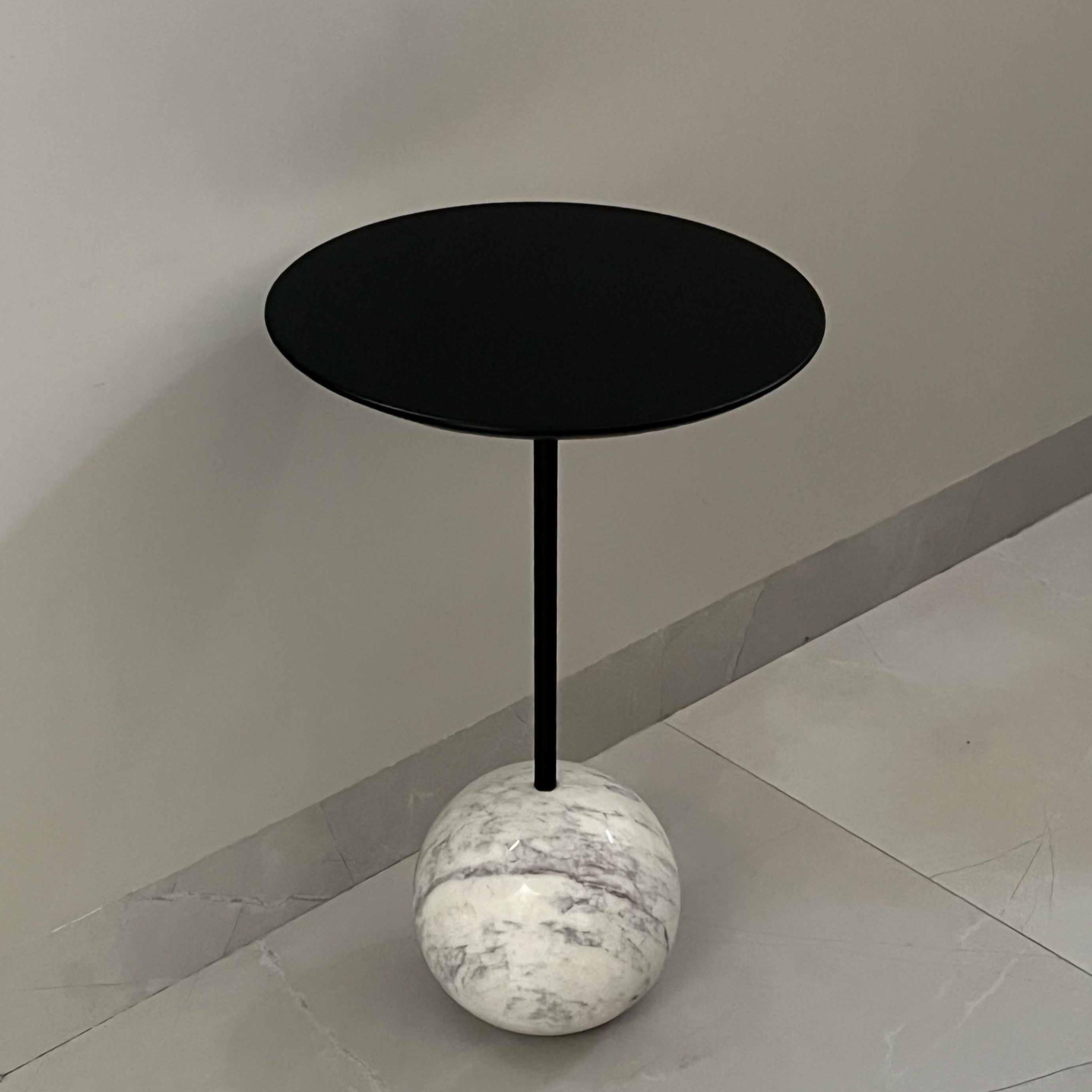 Indian Contemporary Marble & Wood Ball End Table – Sculptural Accent Table by Objectry For Sale