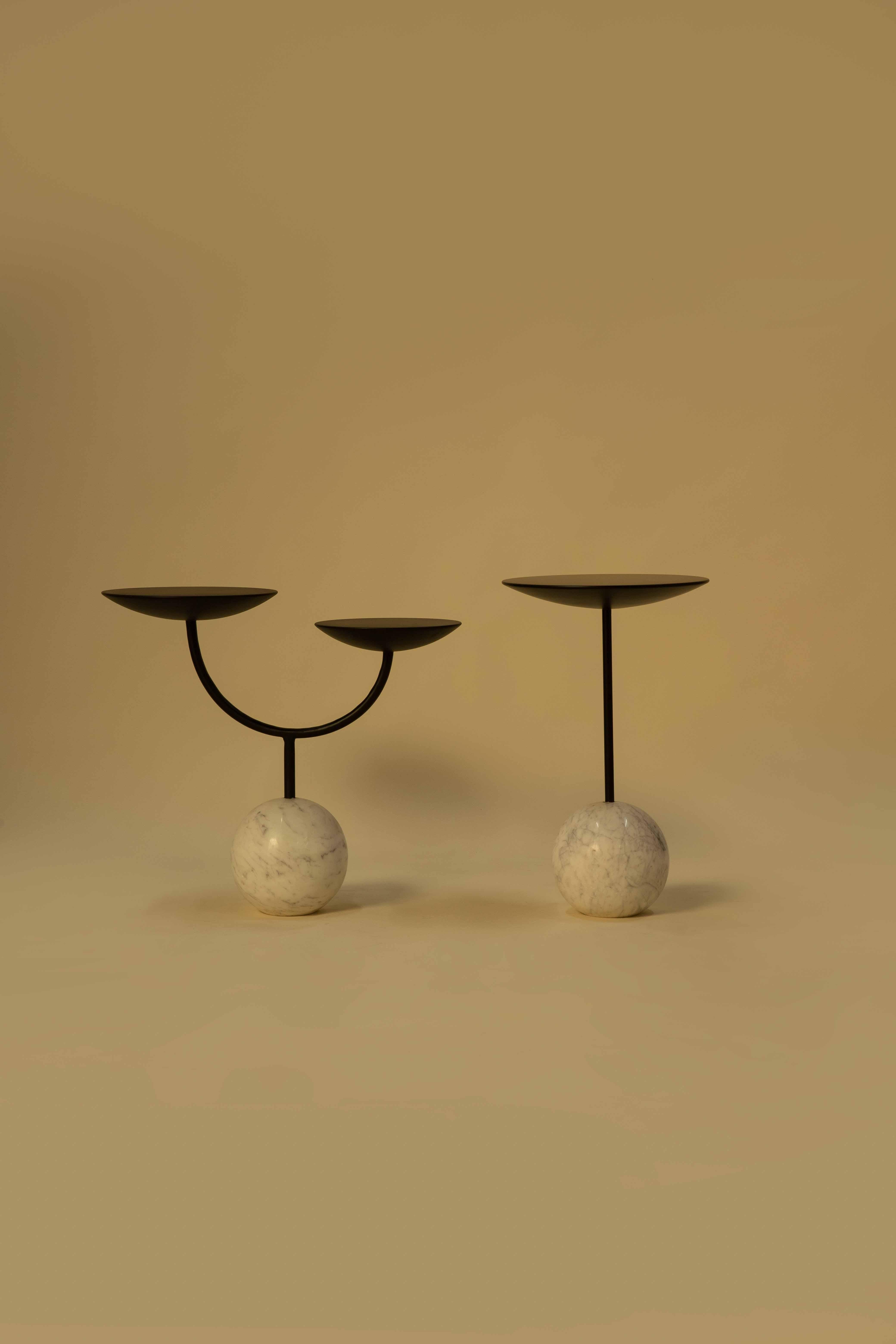 Other Contemporary Marble & Wood Ball End Table – Sculptural Accent Table by Objectry For Sale