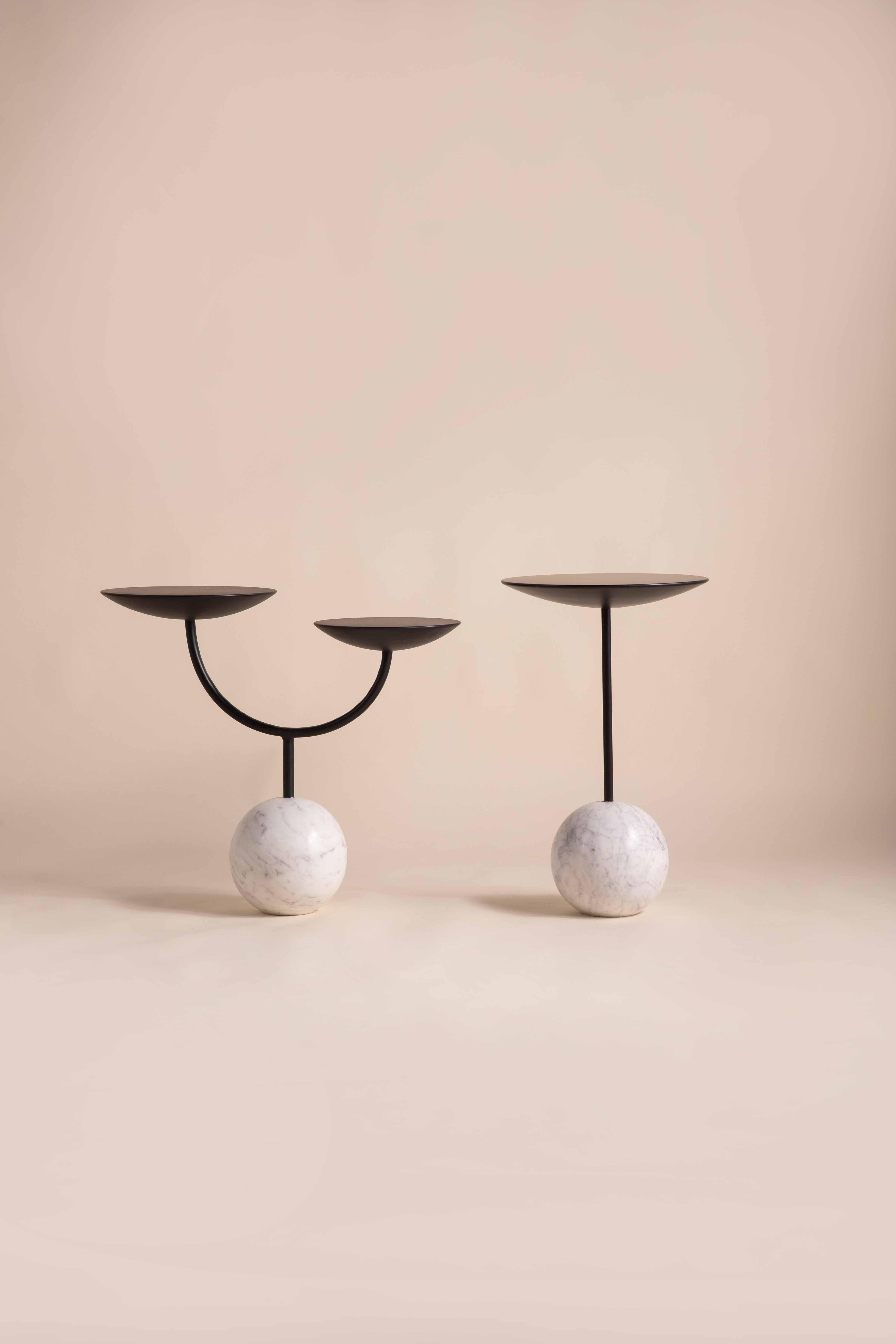Contemporary Marble & Wood Ball End Table – Sculptural Accent Table by Objectry For Sale 1