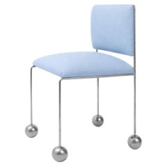Ball Foot Sculptural Chair, Vegan Cactus Leather, Baby Blue