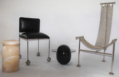 Ball Foot Sculptural Chair, Vegan Cactus Leather, Black