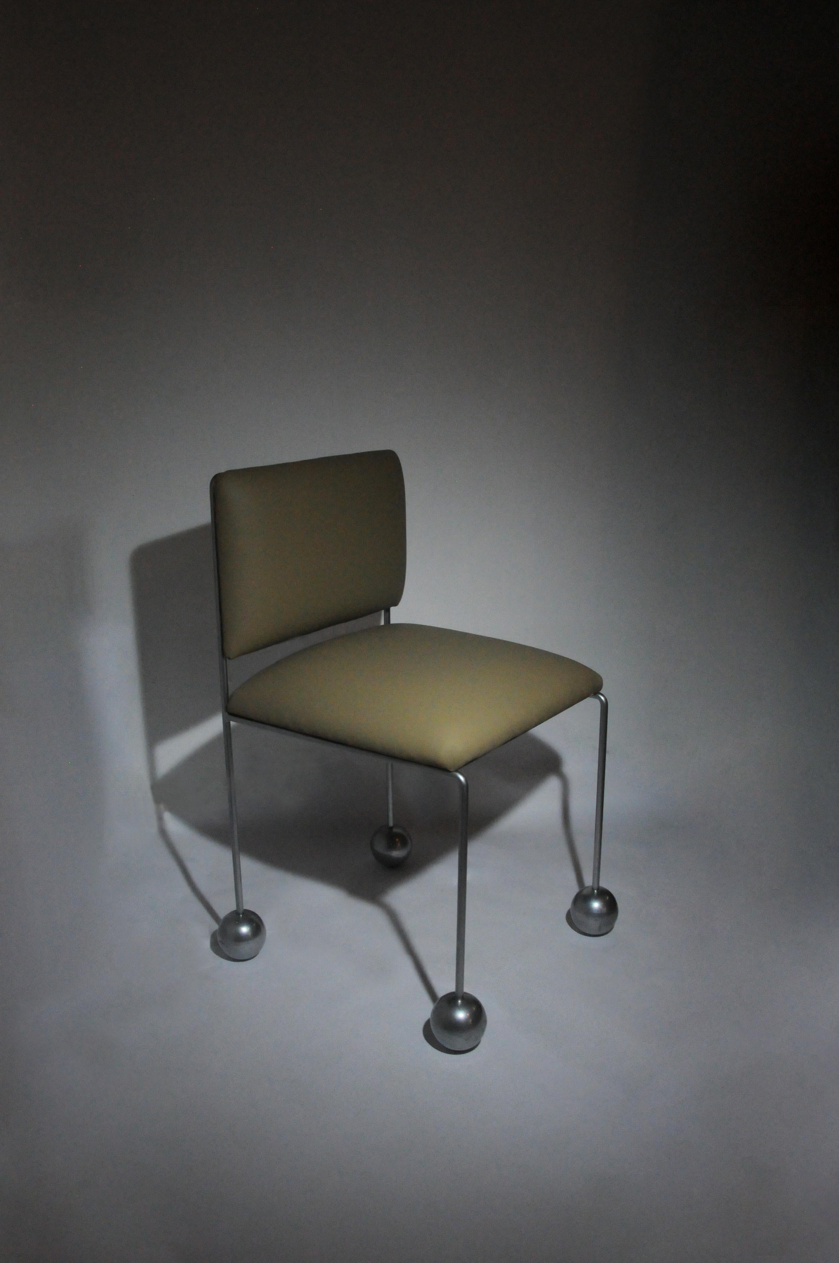 Ball Foot Sculptural Chair, Vegan Cactus Leather, Gray For Sale 2