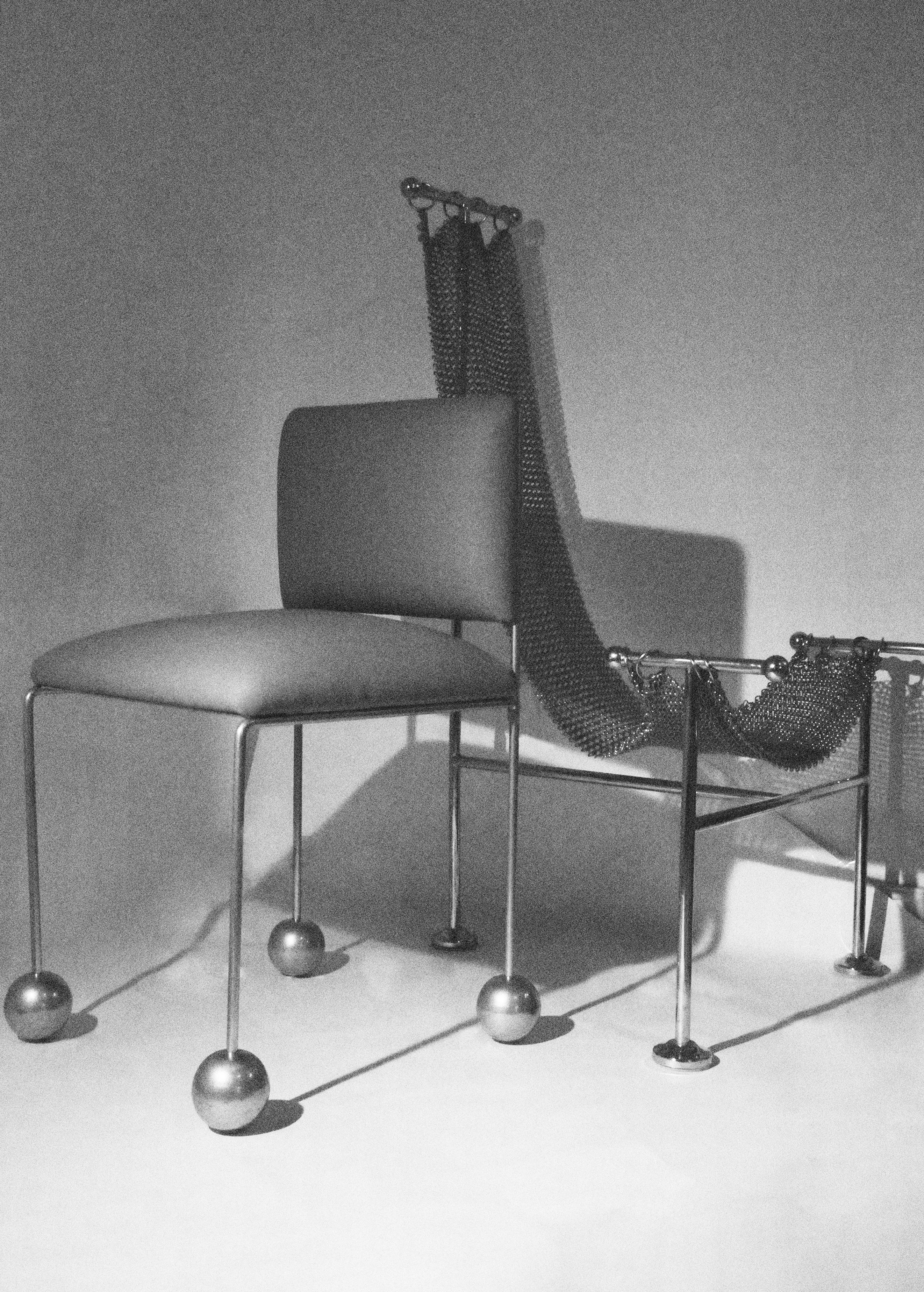 Ball Foot Sculptural Chair, Vegan Cactus Leather, Gray For Sale 3