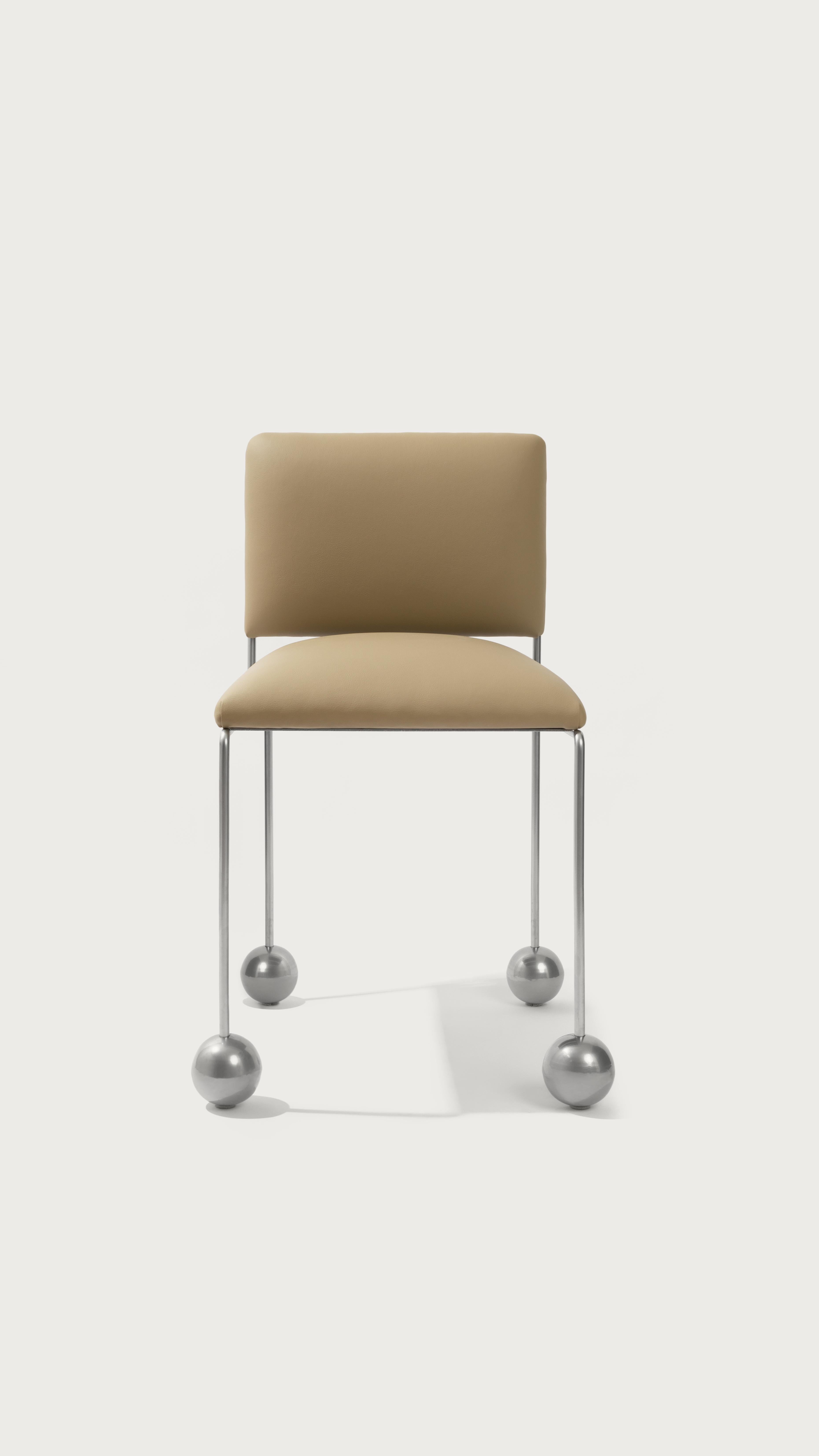 Post-Modern Ball Foot Sculptural Chair, Vegan Cactus Leather, Gray For Sale