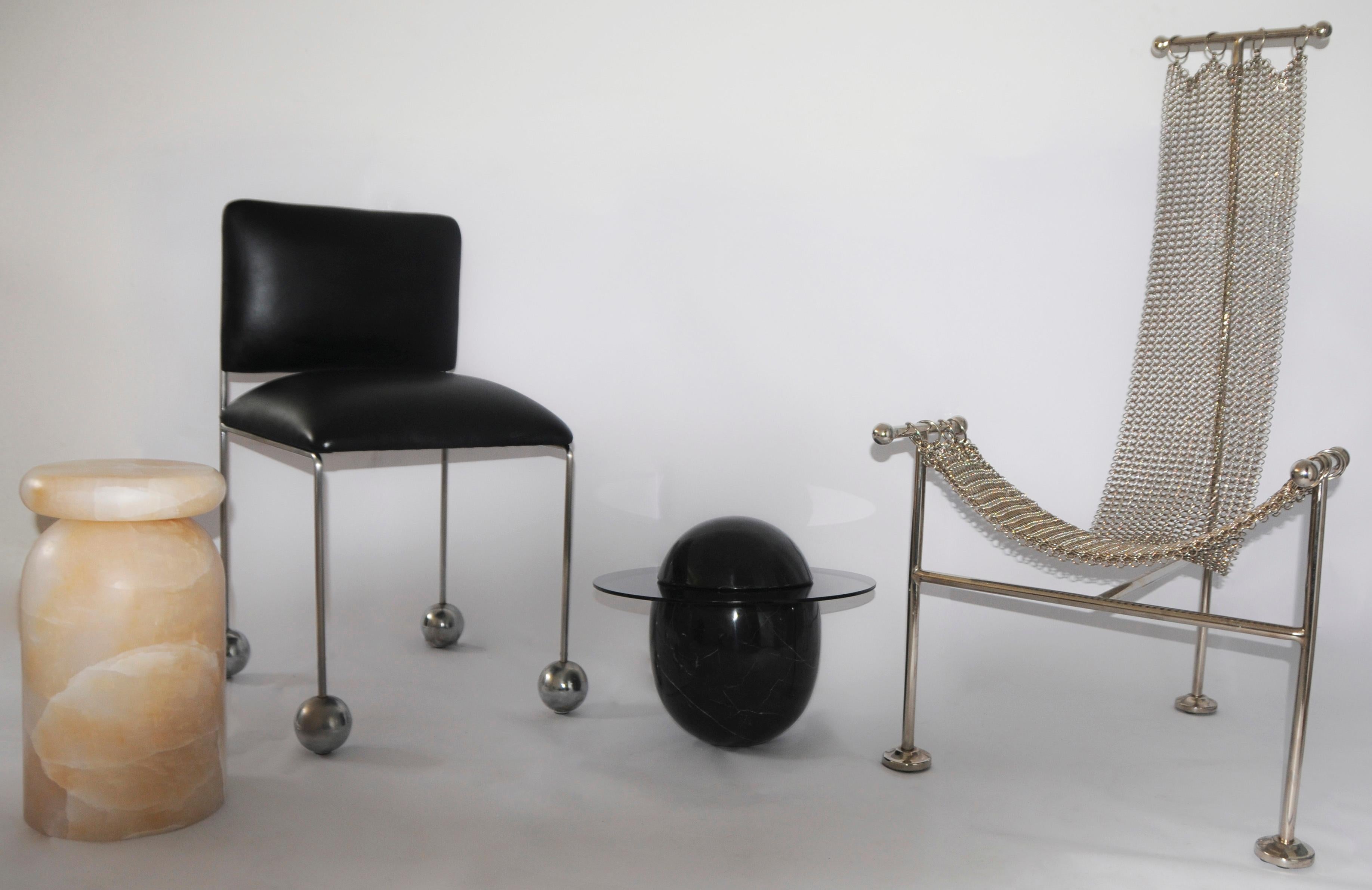 Contemporary Ball Foot Sculptural Chair, Vegan Cactus Leather, Gray For Sale
