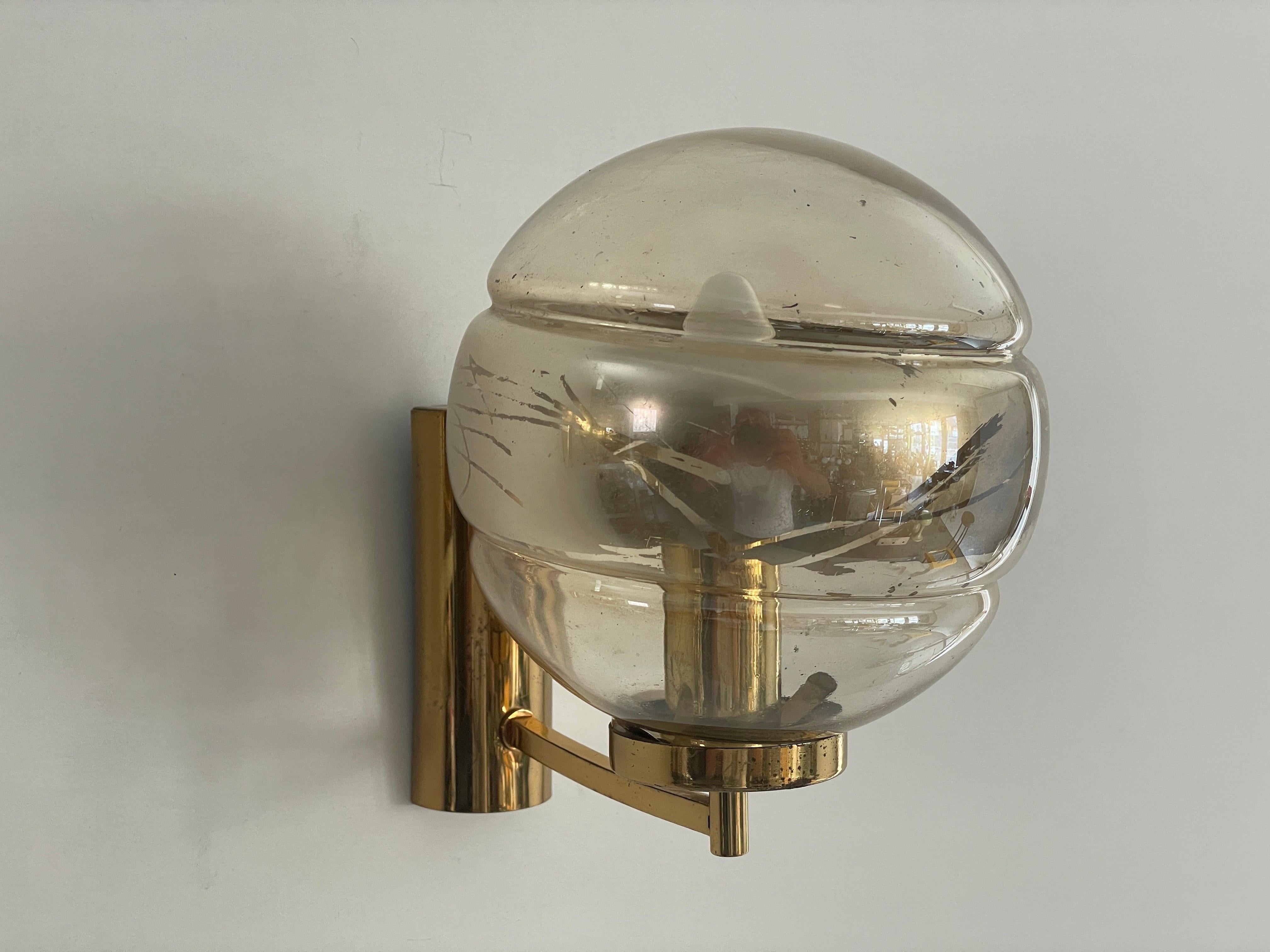 Metal Ball Glass and Brass Body Pair of Sconces by Peill und Putzler, 1960s, Germany For Sale