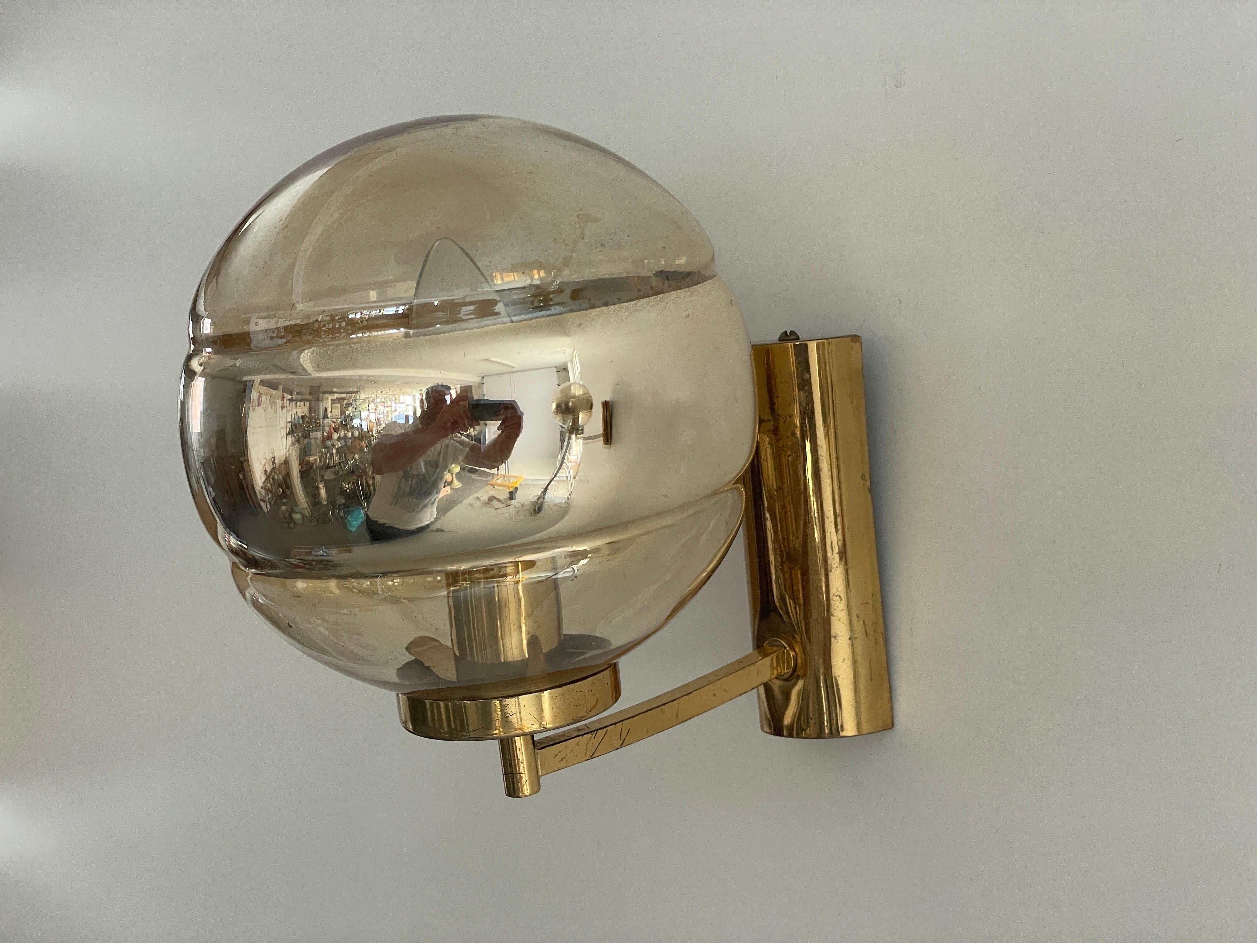 Ball Glass and Brass Body Pair of Sconces by Peill und Putzler, 1960s, Germany For Sale 1