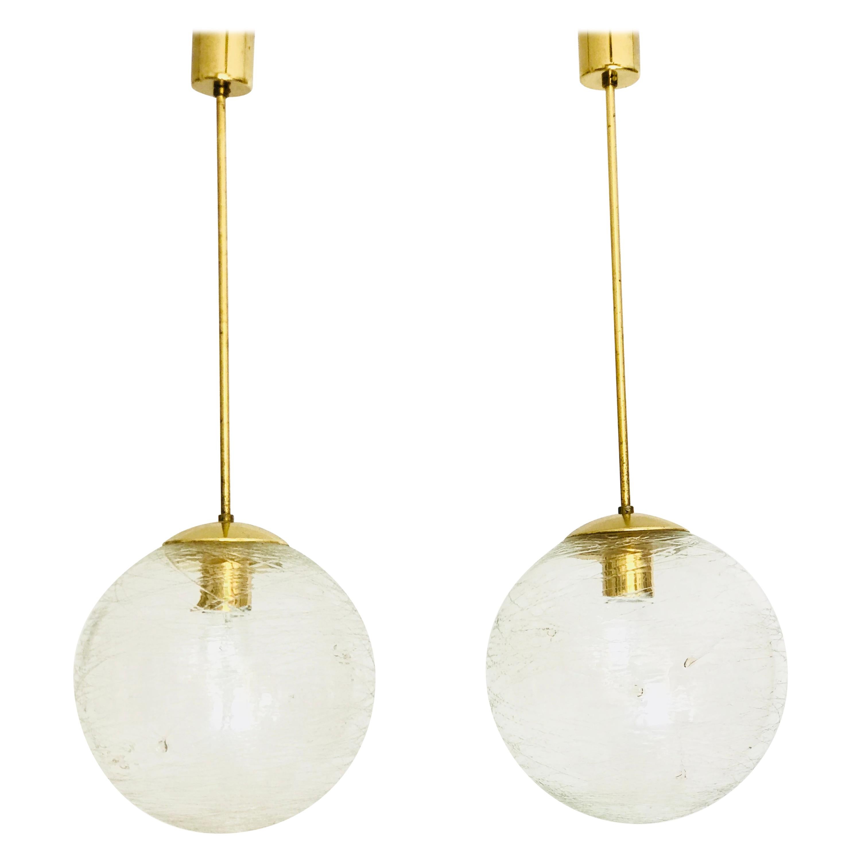 Ball Glass Chandelier with Brass For Sale