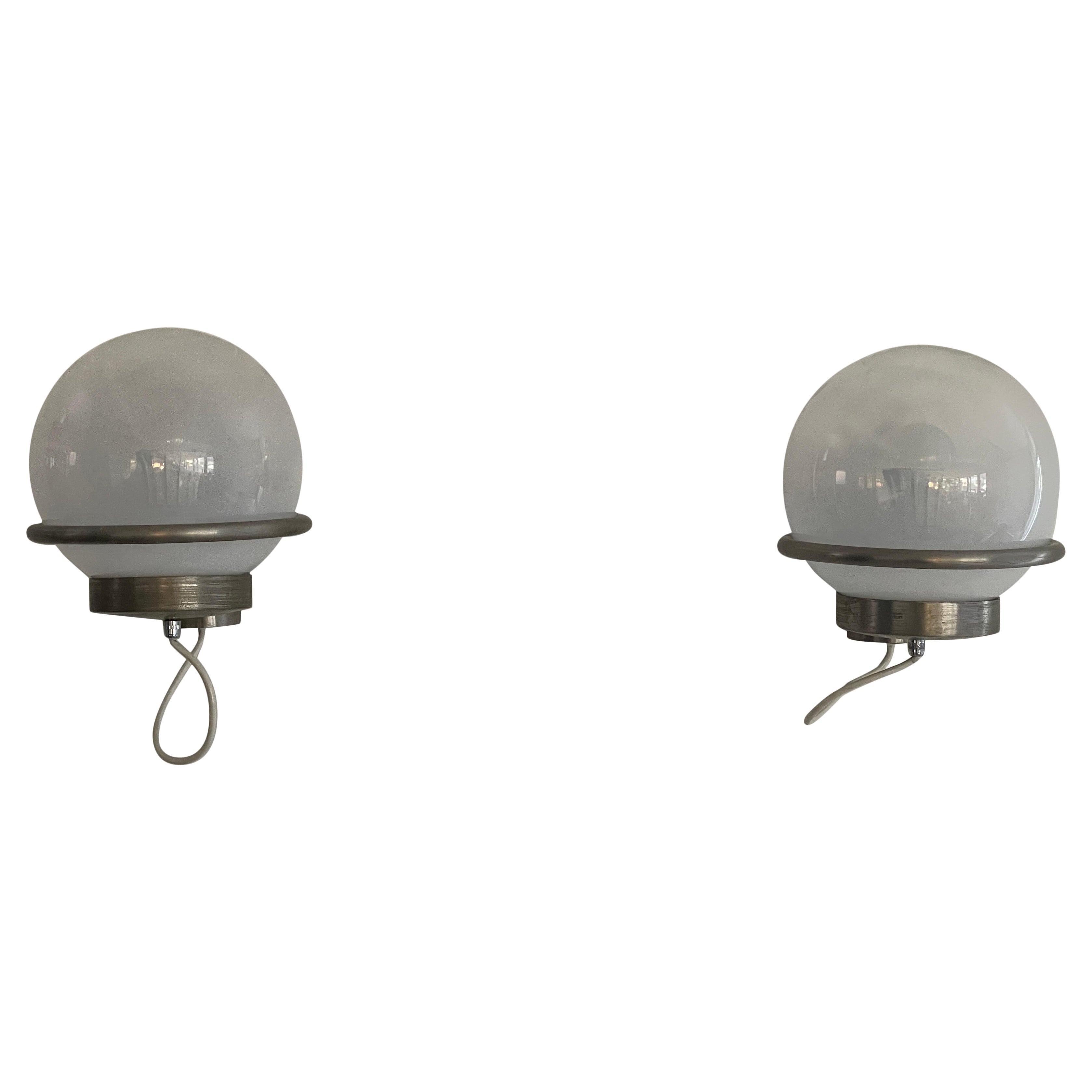 Ball Glass Pair of Sconces by Candle, 1960s, Italy