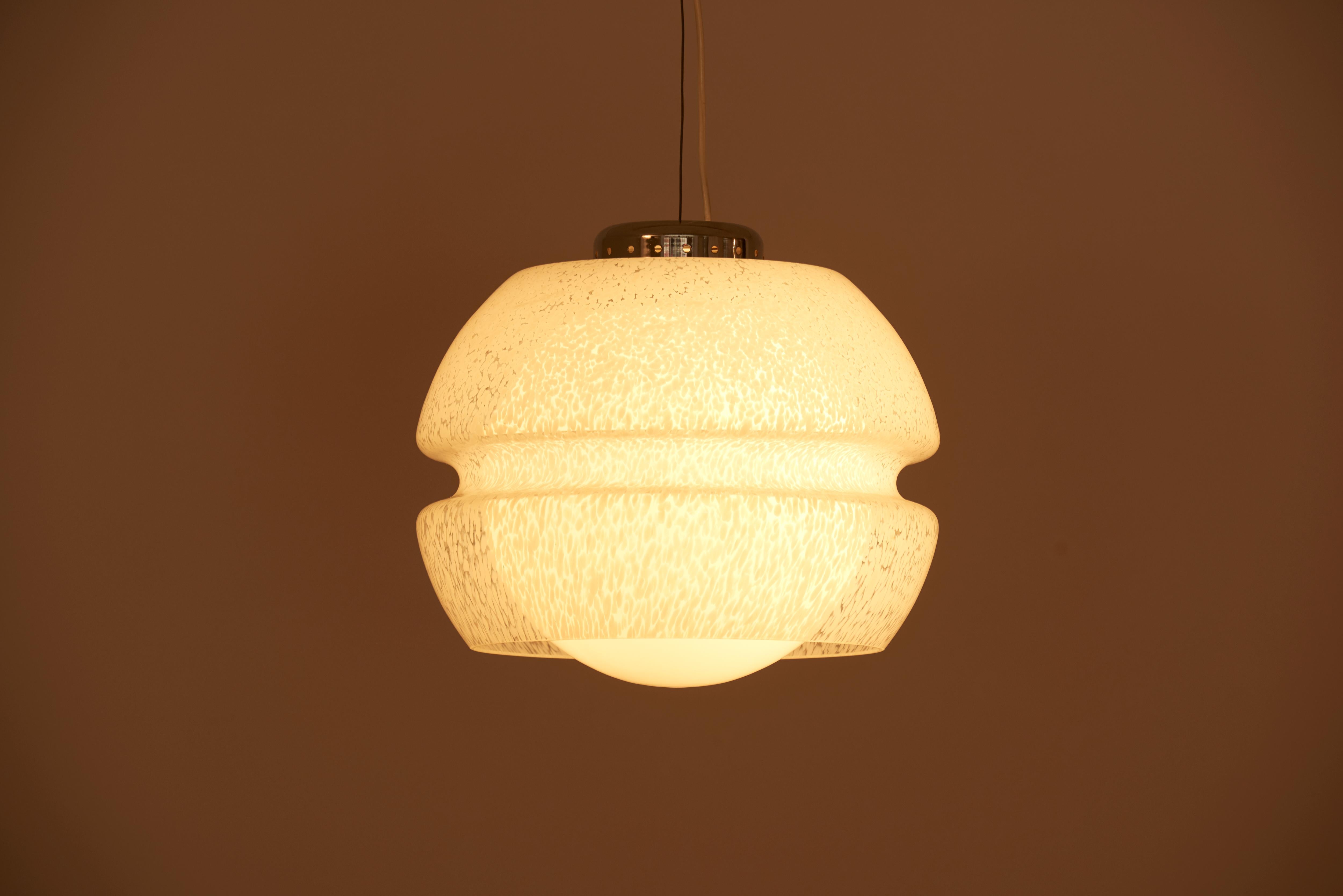 Mid-Century Modern Ball Glass Pendant Lamp Attributed to Carlo Nason for Mazzega, Italy, 1960s
