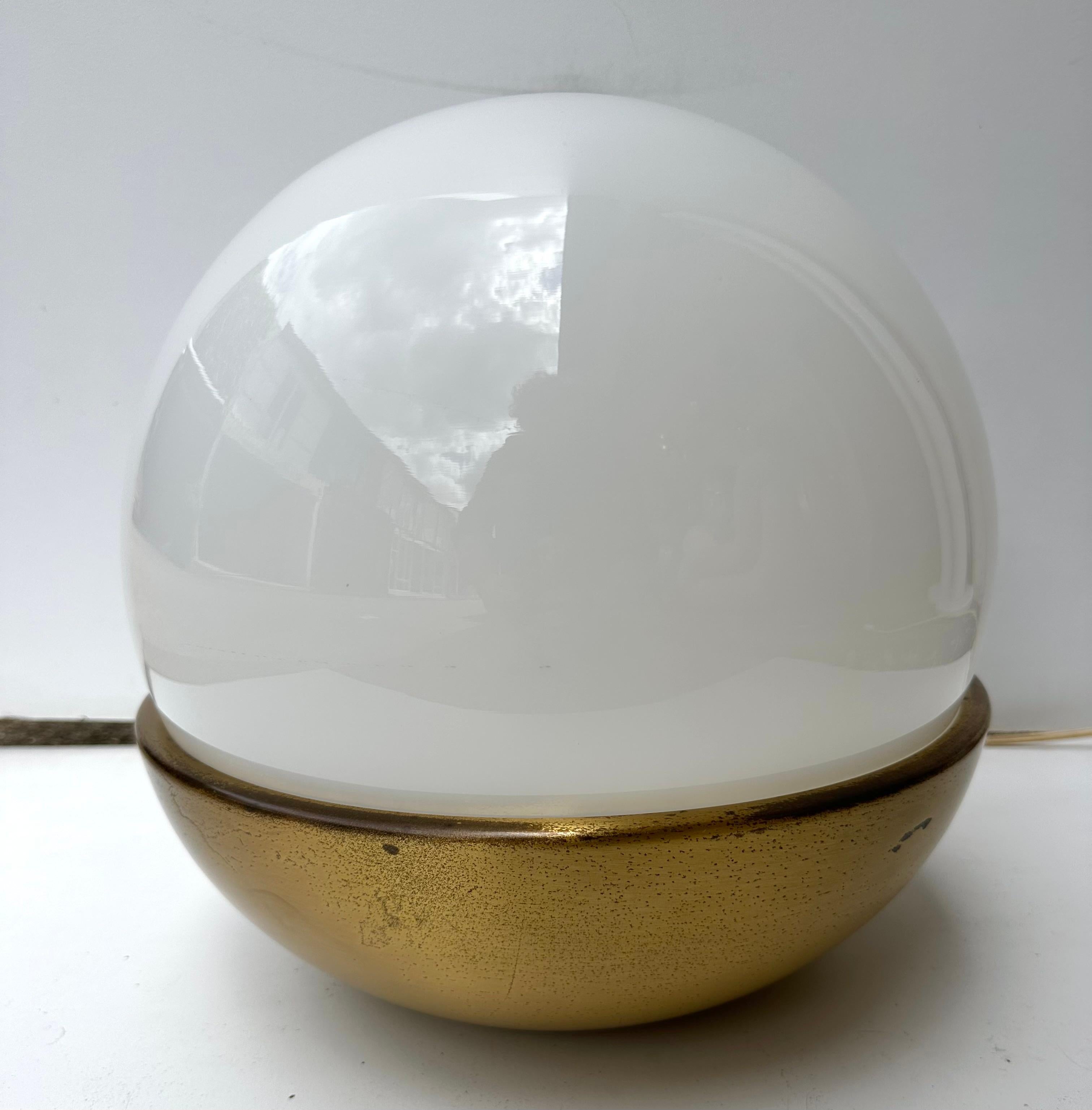 Ball Lamp Brass and Opaline Murano Glass.  Italy, 1970s For Sale 4