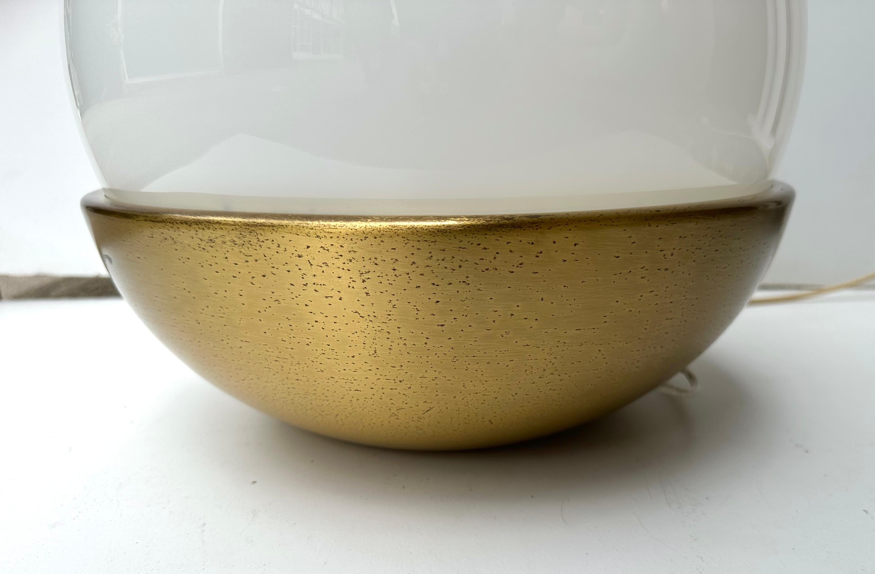 Ball Lamp Brass and Opaline Murano Glass.  Italy, 1970s In Good Condition For Sale In SAINT-OUEN, FR