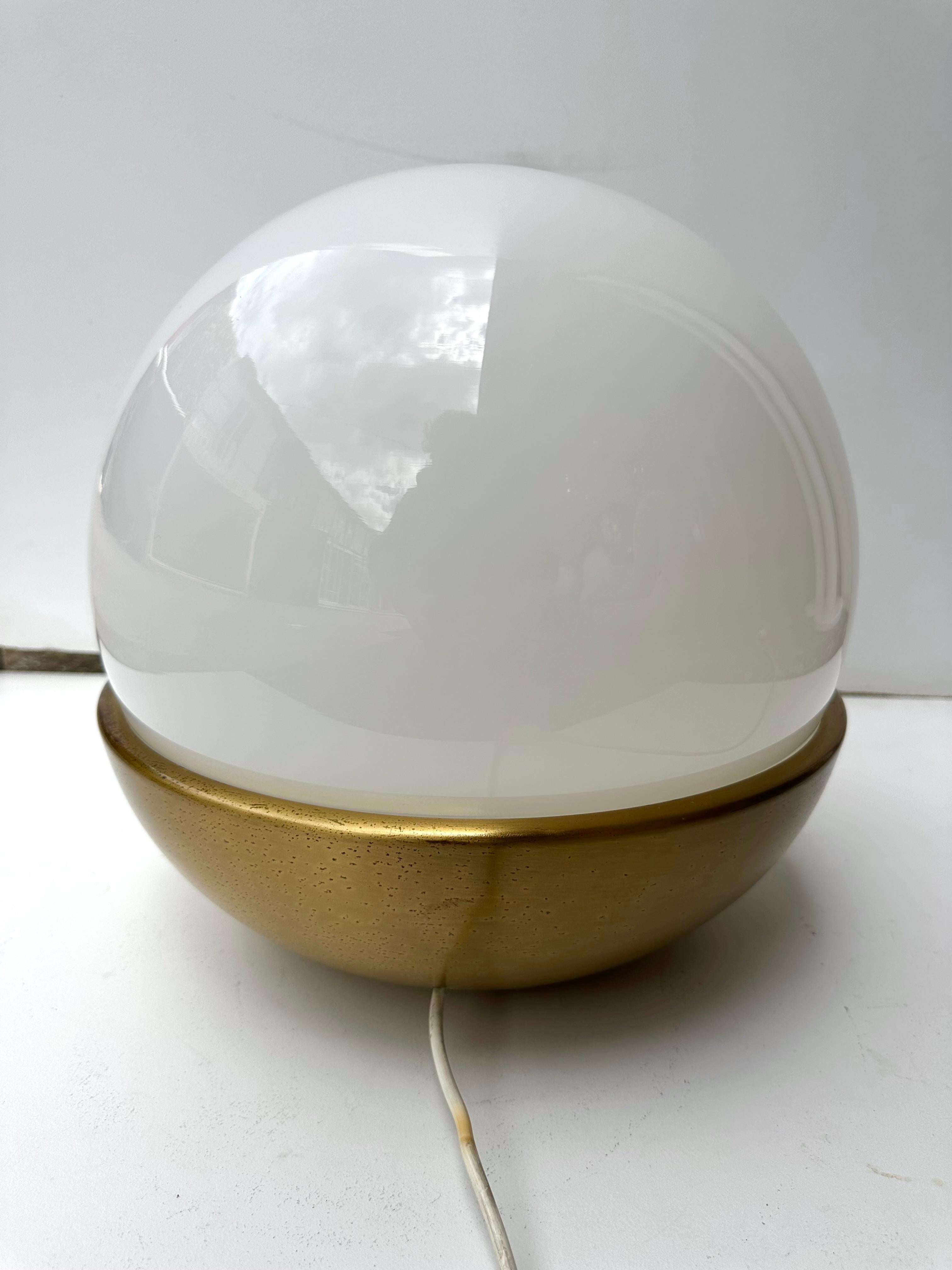 Late 20th Century Ball Lamp Brass and Opaline Murano Glass.  Italy, 1970s For Sale