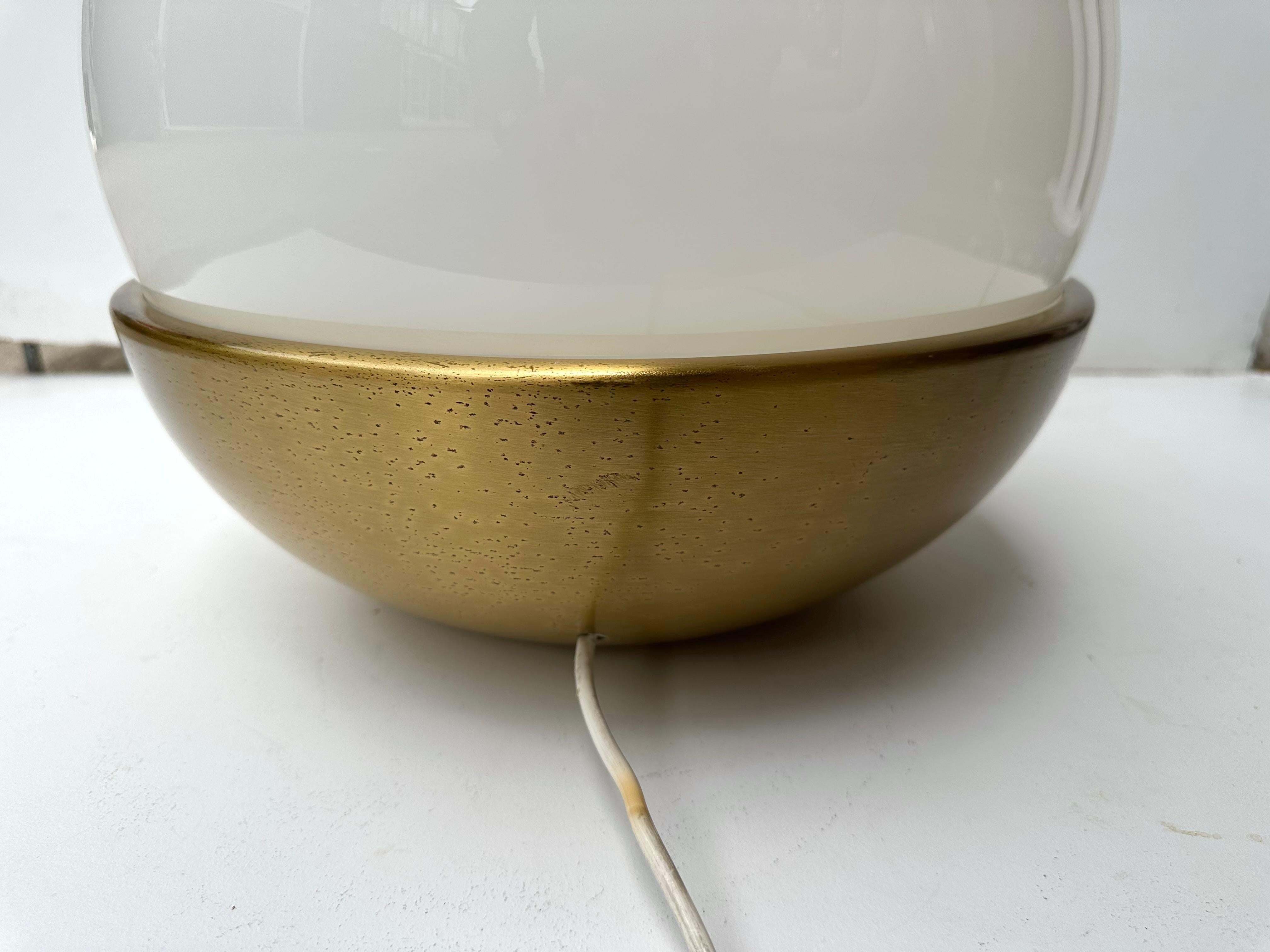 Ball Lamp Brass and Opaline Murano Glass.  Italy, 1970s For Sale 1