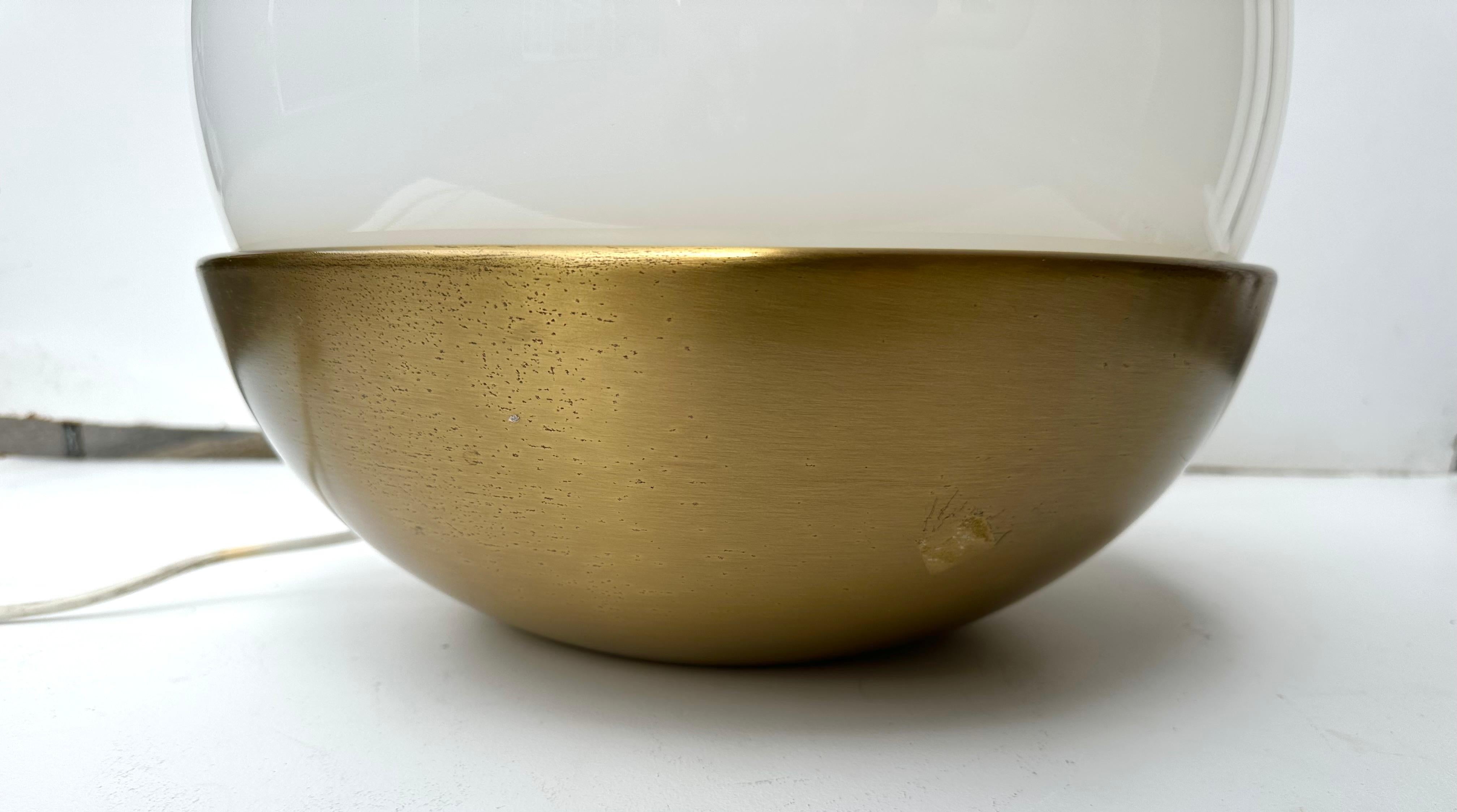 Ball Lamp Brass and Opaline Murano Glass.  Italy, 1970s For Sale 2