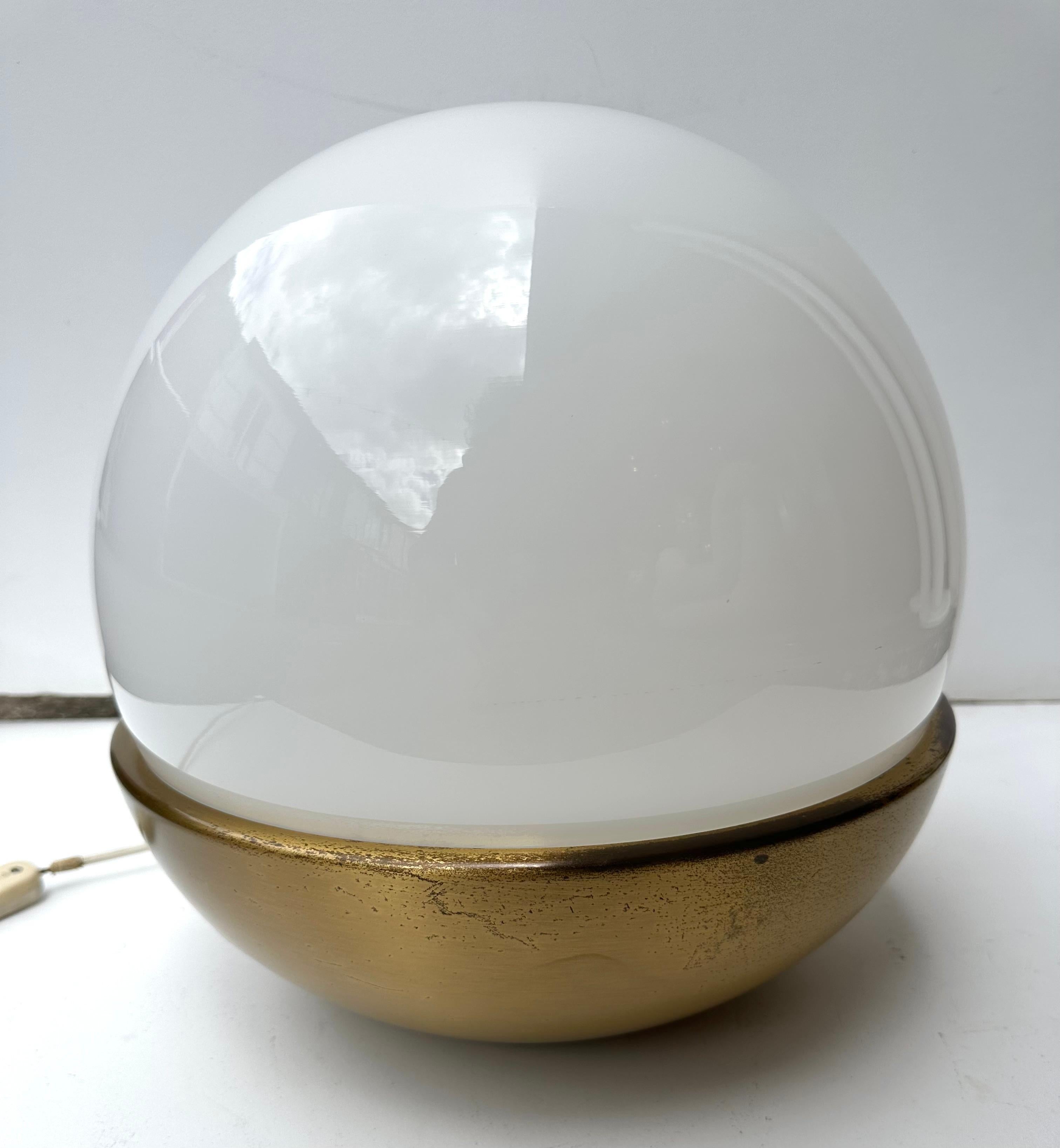 Ball Lamp Brass and Opaline Murano Glass.  Italy, 1970s For Sale 3