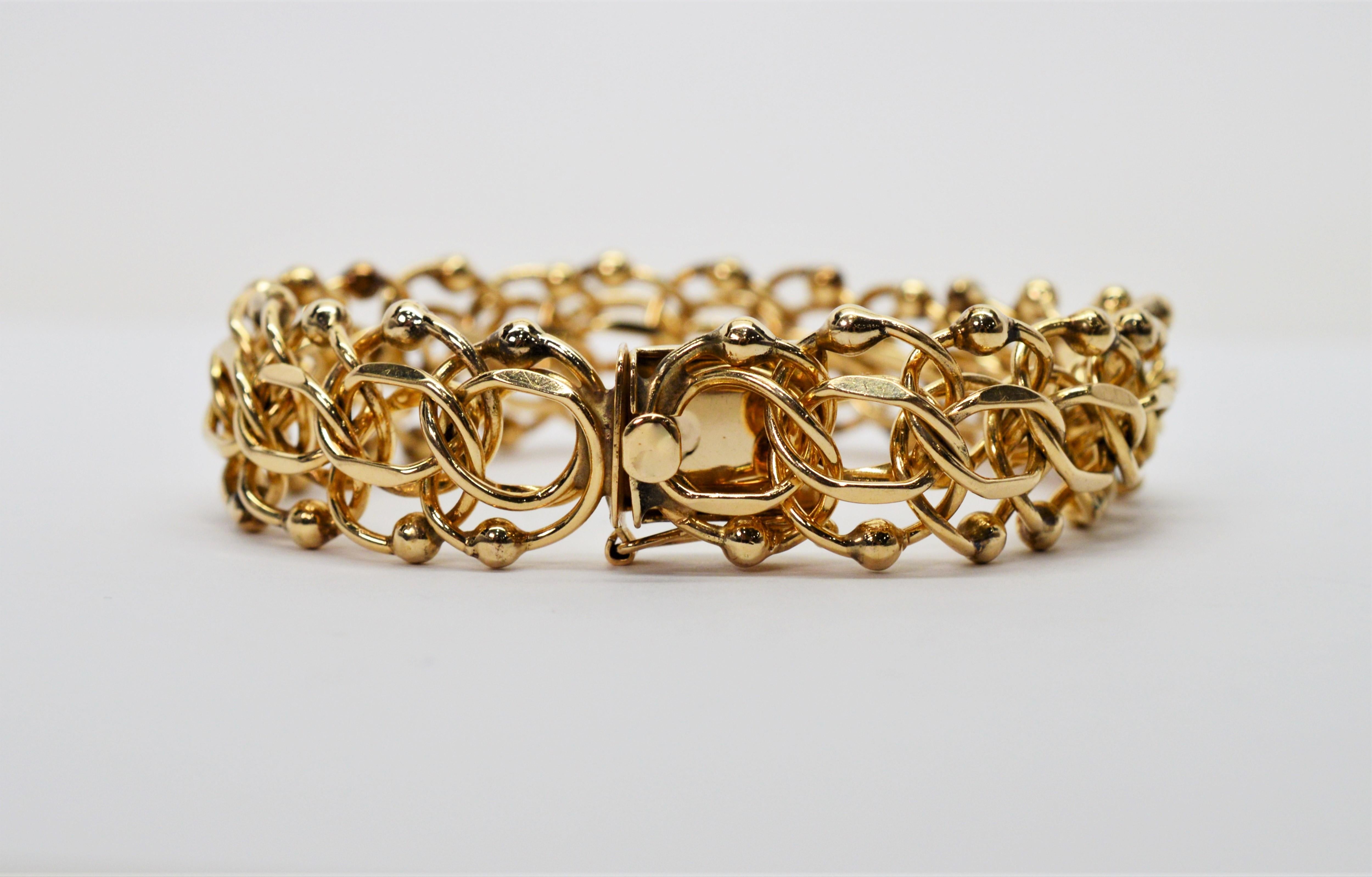 Retro Open Link Chain 14 Karat Yellow Gold Bracelet For Sale 1