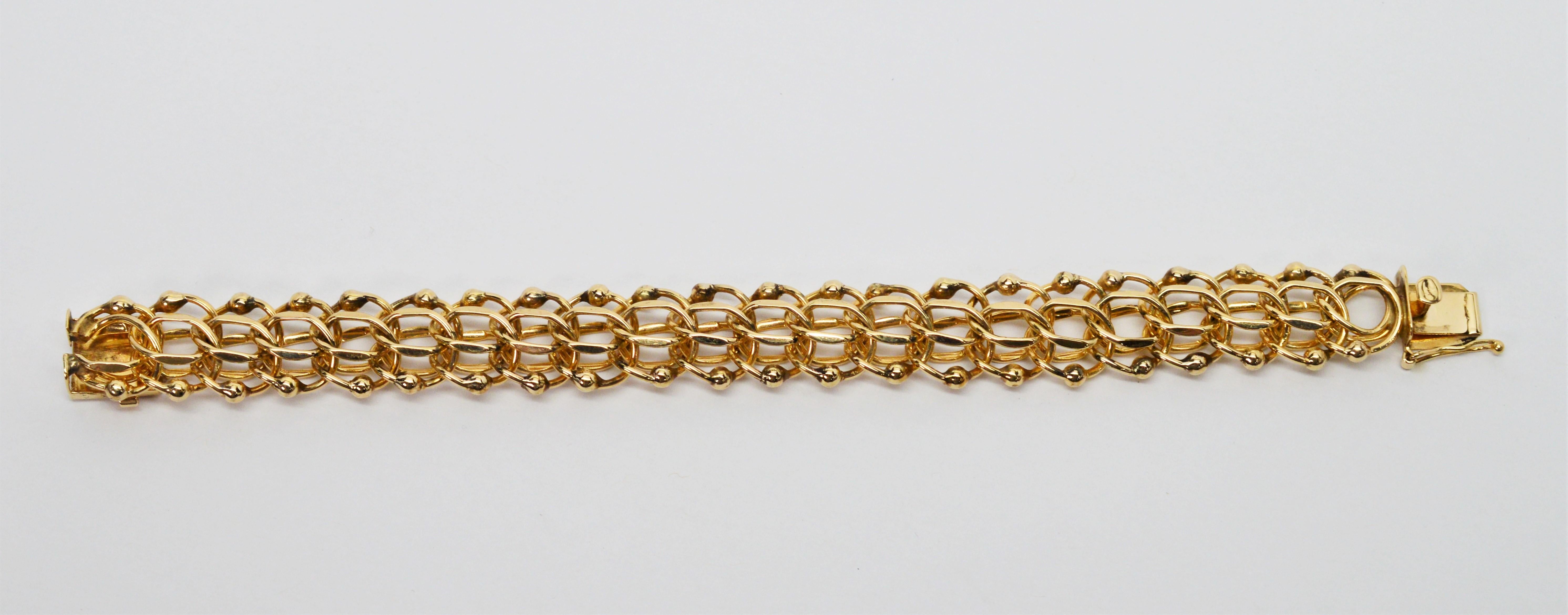 Retro Open Link Chain 14 Karat Yellow Gold Bracelet For Sale 2