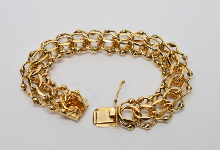 Retro Ball Link 14 Karat Yellow Gold Chain Bracelet For Sale at 1stDibs