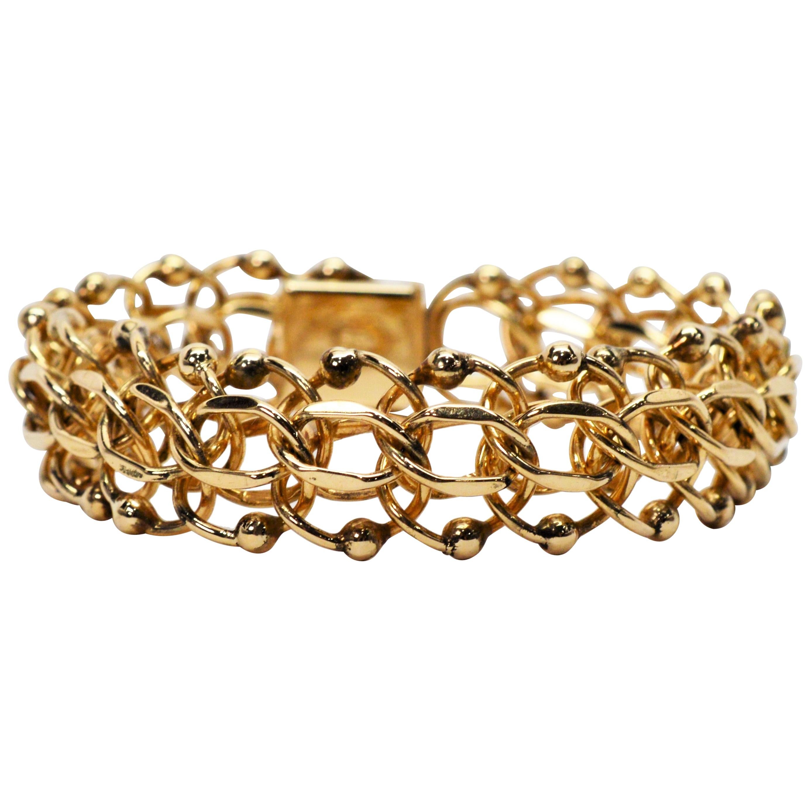Retro Open Link Chain 14 Karat Yellow Gold Bracelet For Sale