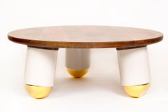 “Ball Nose Coffee Table” Oxidized Maple Top, Lacquered Steel, Gold-Plated Feet