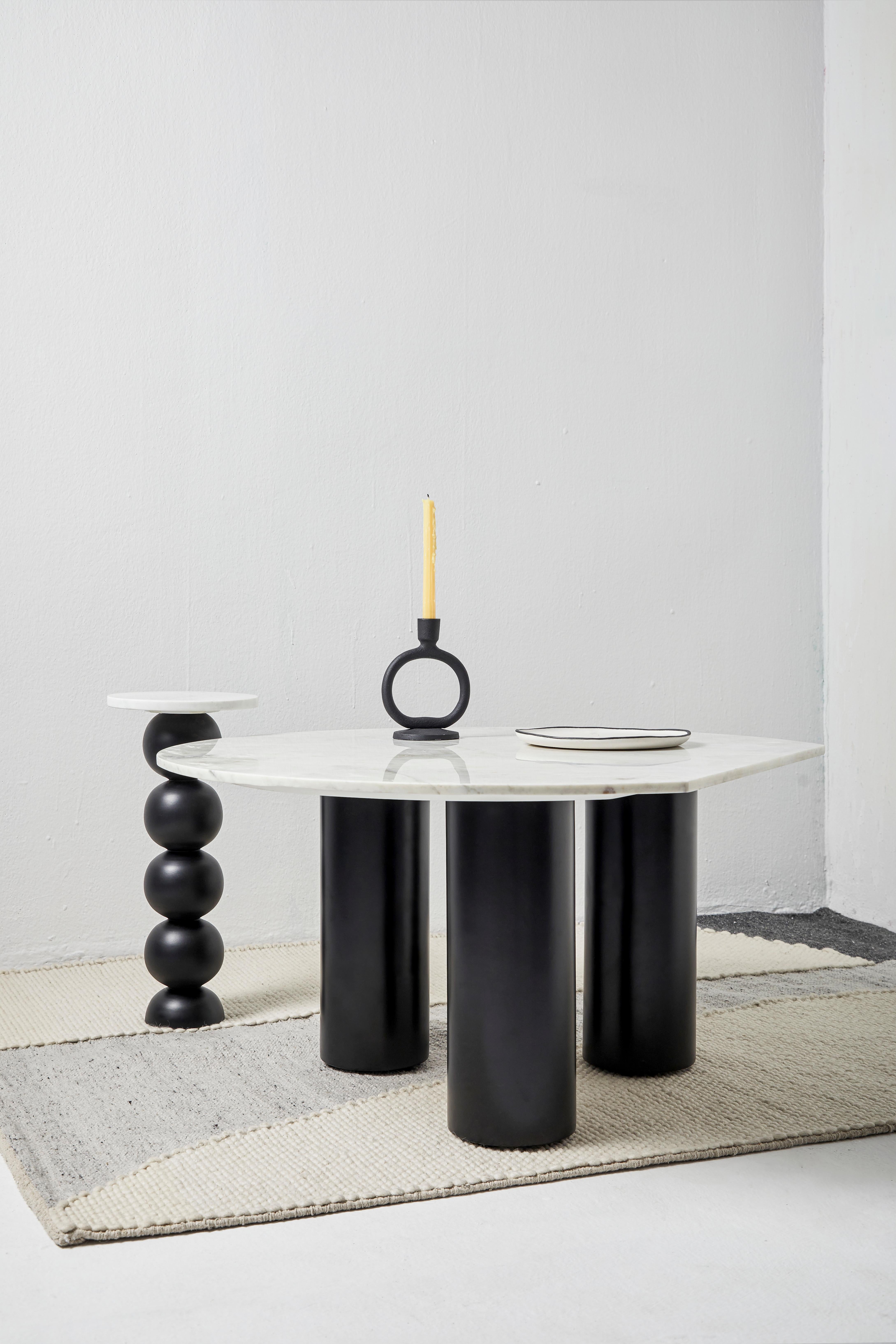 Objectry Ball Pack Table – Matte Black Marble & Wood, Handcrafted in India For Sale 3
