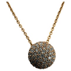 Ball Pave diamond pendant necklace 18KT gold 16 inches